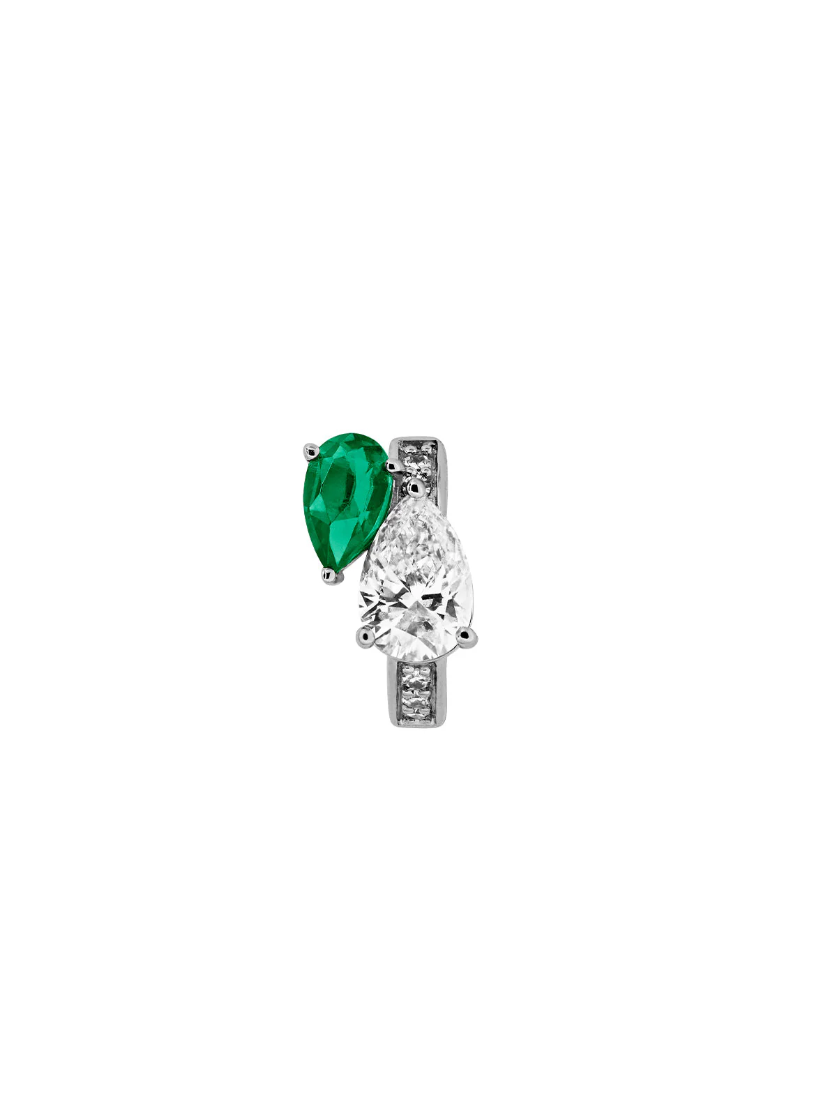 Dorsey - 14K DOUBLE PEAR - CUT HUGGIE EARRING IN LAB DIAMOND AND PETITE LAB EMERALD