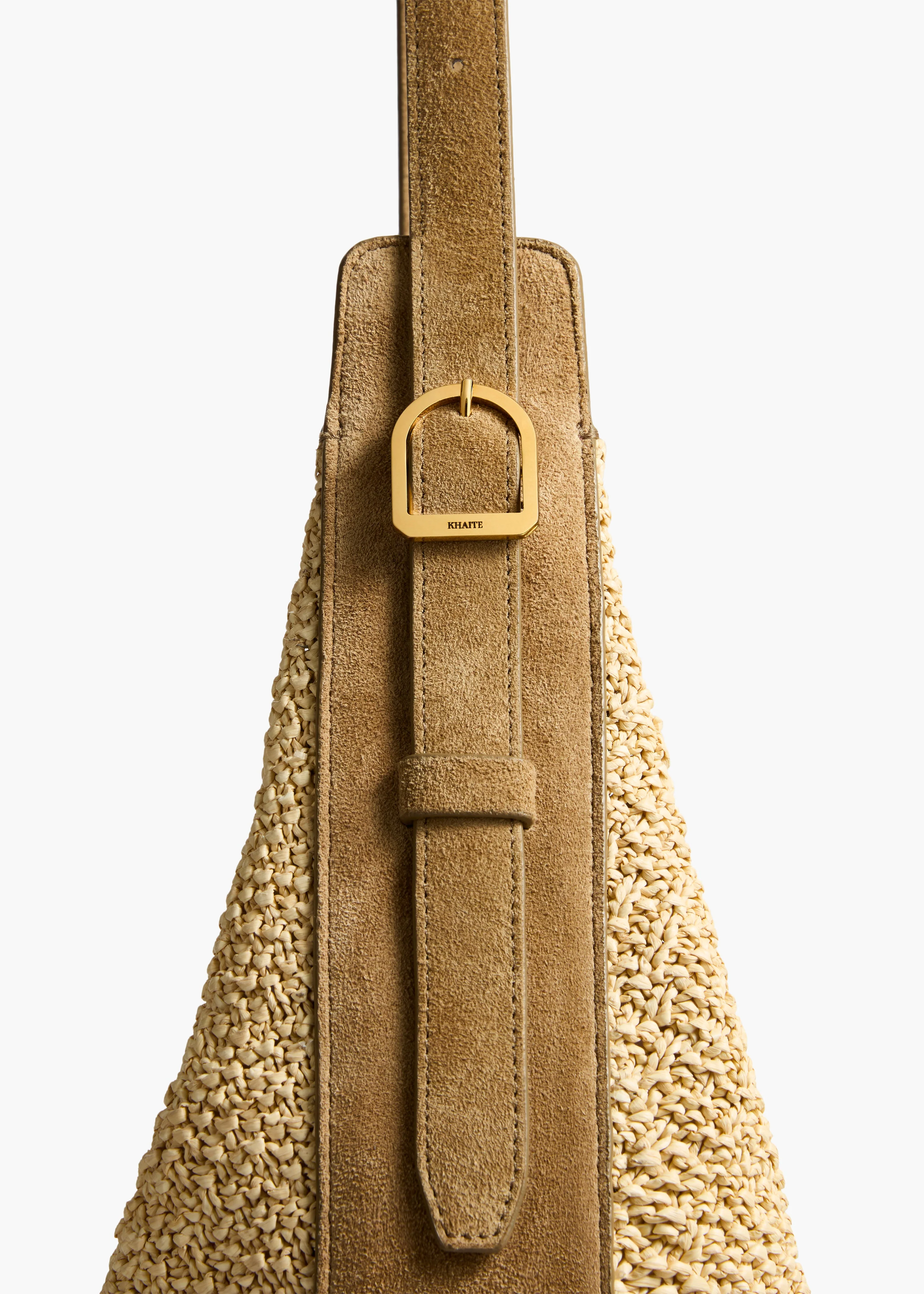 Khaite - Augustina Hobo in Wheat Suede and Natural Raffia - Image 10