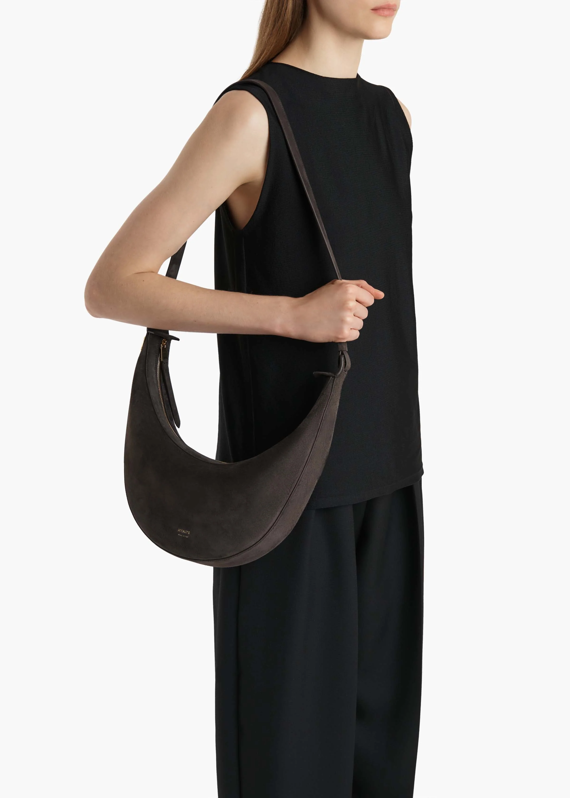 Khaite - Small Augustina Crossbody Bag in Dark Brown Suede - Image 11