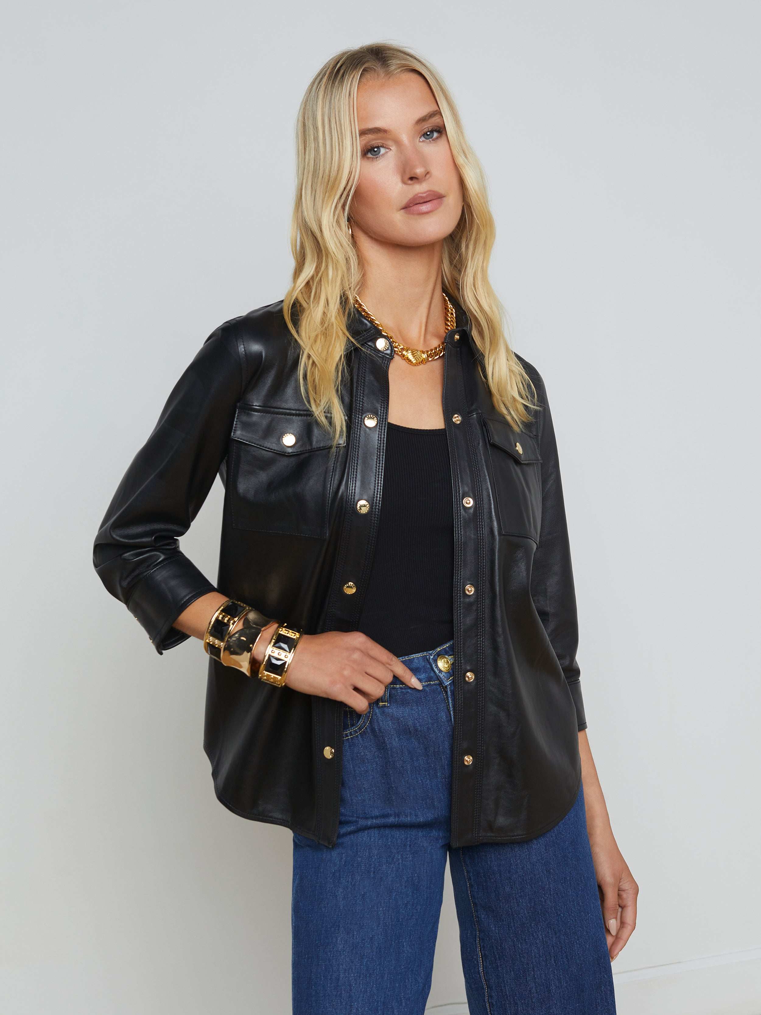 L'AGENCE - Avina Leather Shirt - Image 4