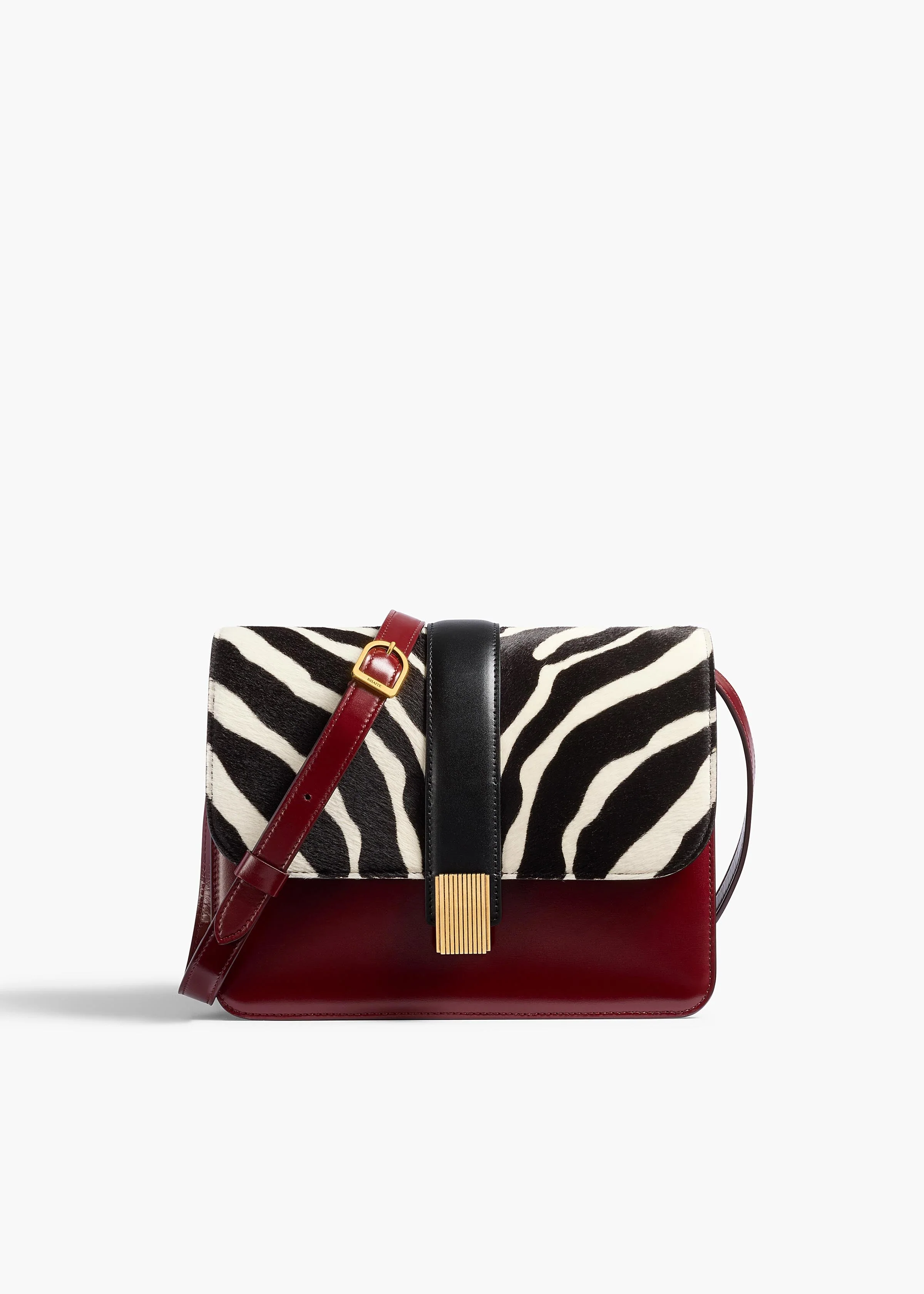 Khaite - Blake Crossbody Bag in Zebra Print Haircalf and Oxblood Leather