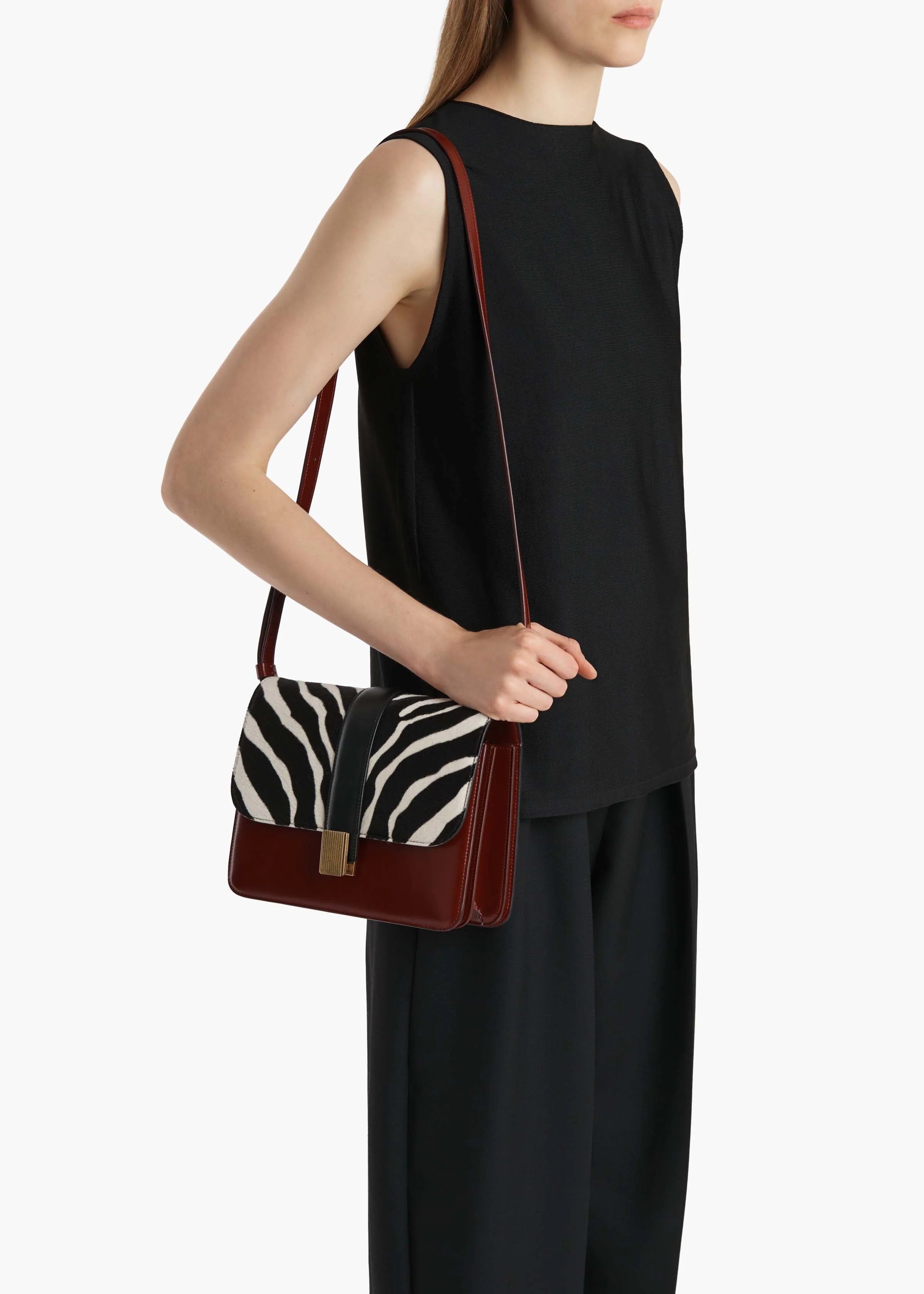 Khaite - Blake Crossbody Bag in Zebra Print Haircalf and Oxblood Leather - Image 5