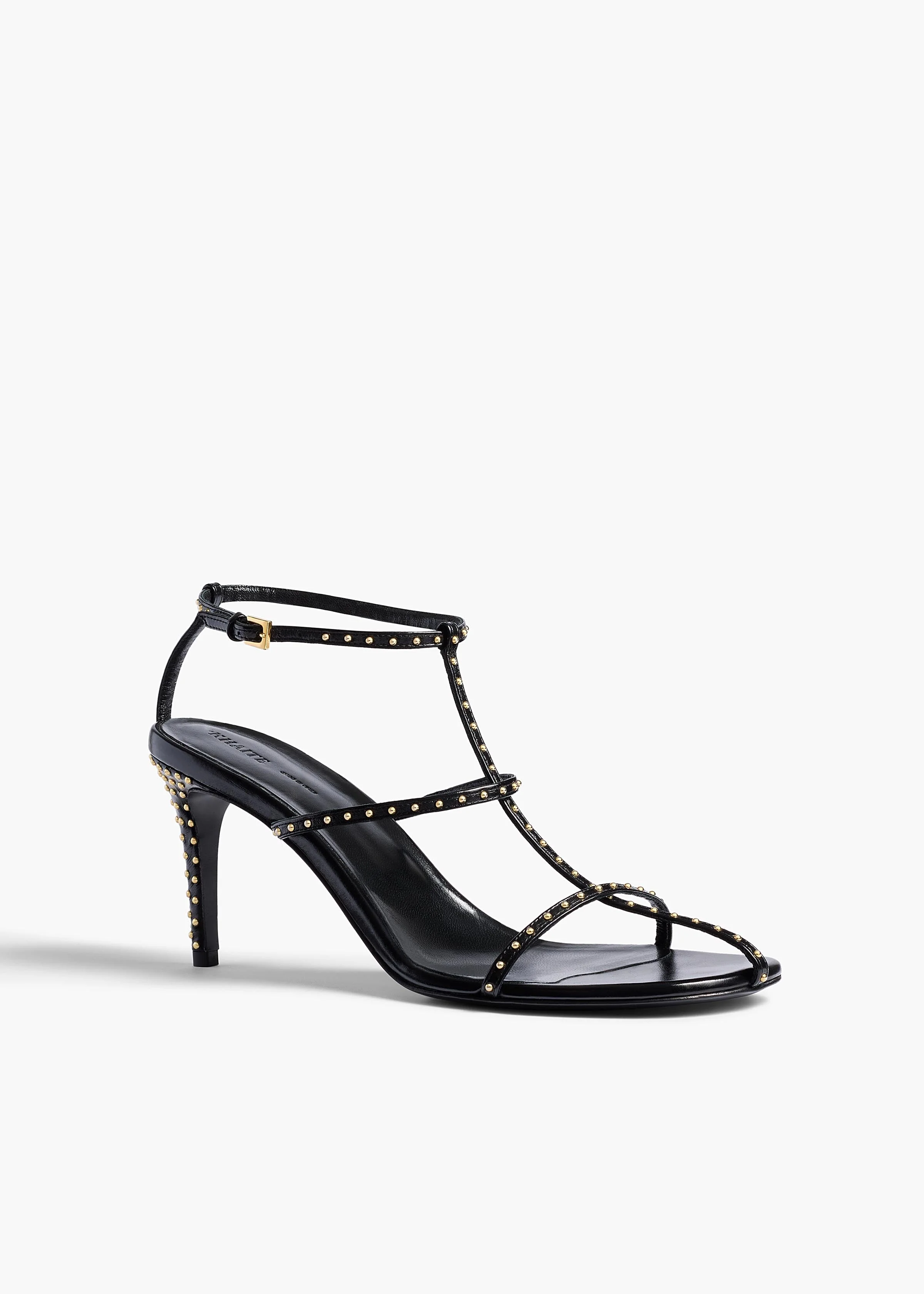 Khaite - Cage Sandal in Black Leather with Gold Studs - Image 8