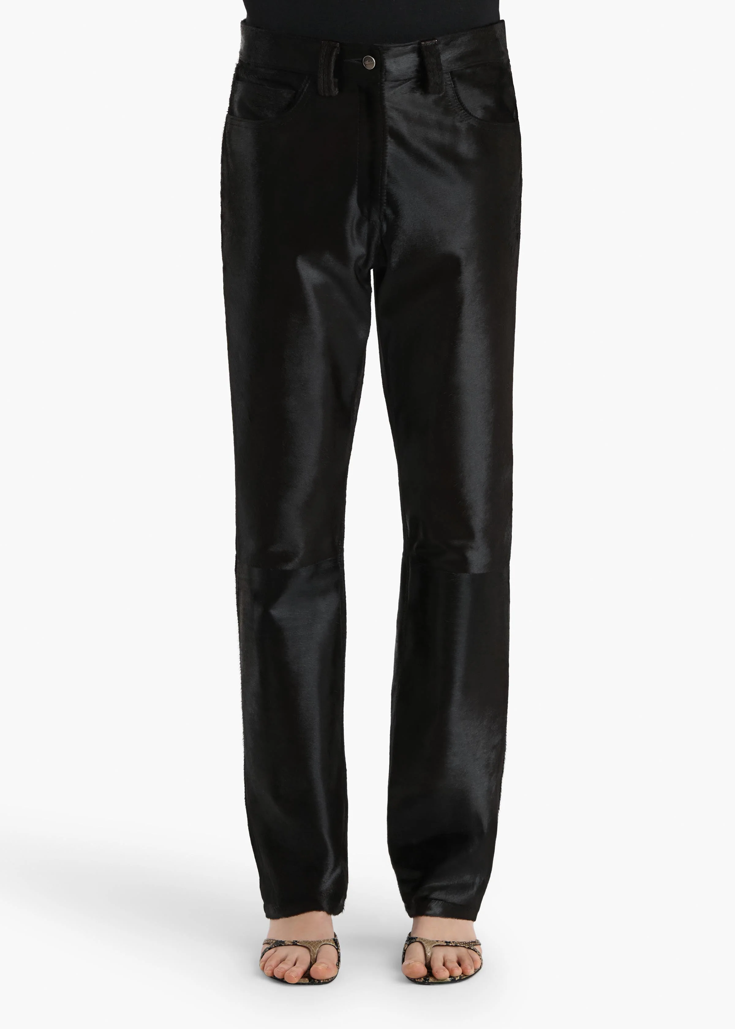 Khaite - Callum Pant in Chocolate Haircalf - Image 3