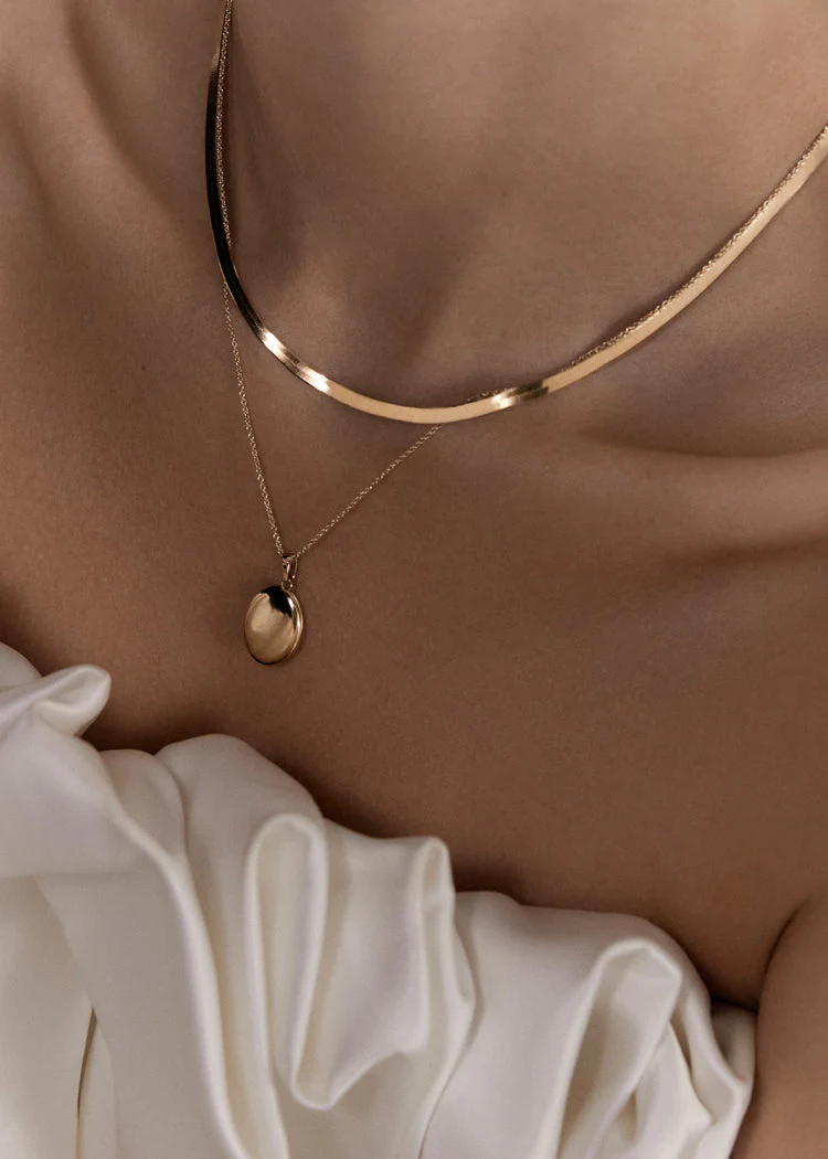 Kinn - Carter Herringbone & Maison Oval Locket Necklace Stack - Image 2