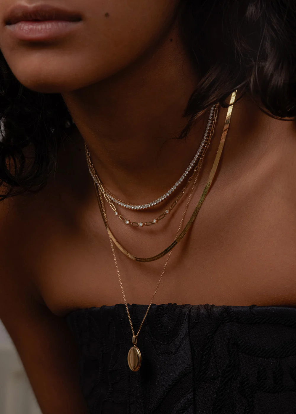 Kinn - Carter Herringbone & Maison Oval Locket Necklace Stack - Image 3