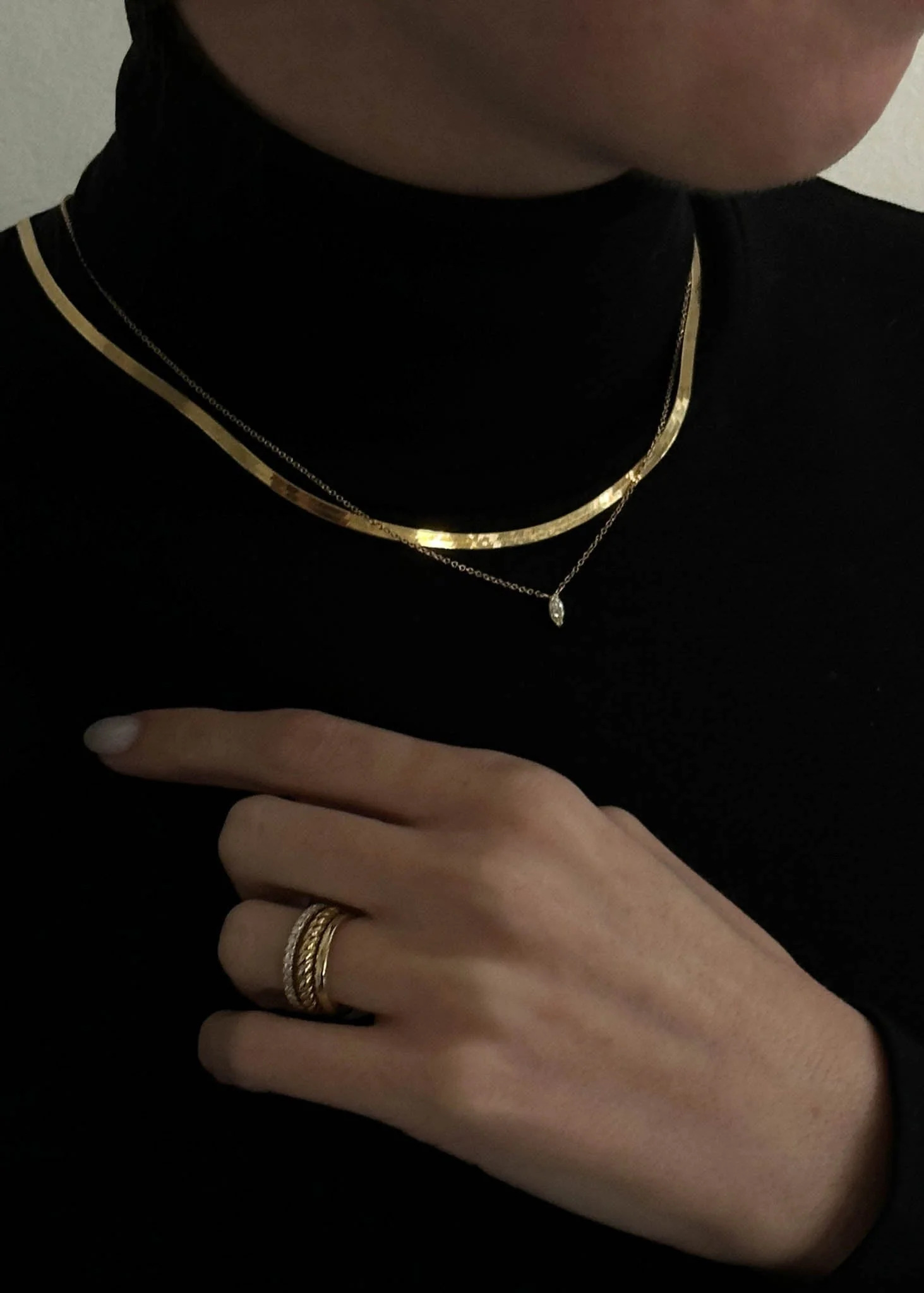 Kinn - Carter Herringbone & Marquise Diamond Necklace Stack - Image 5