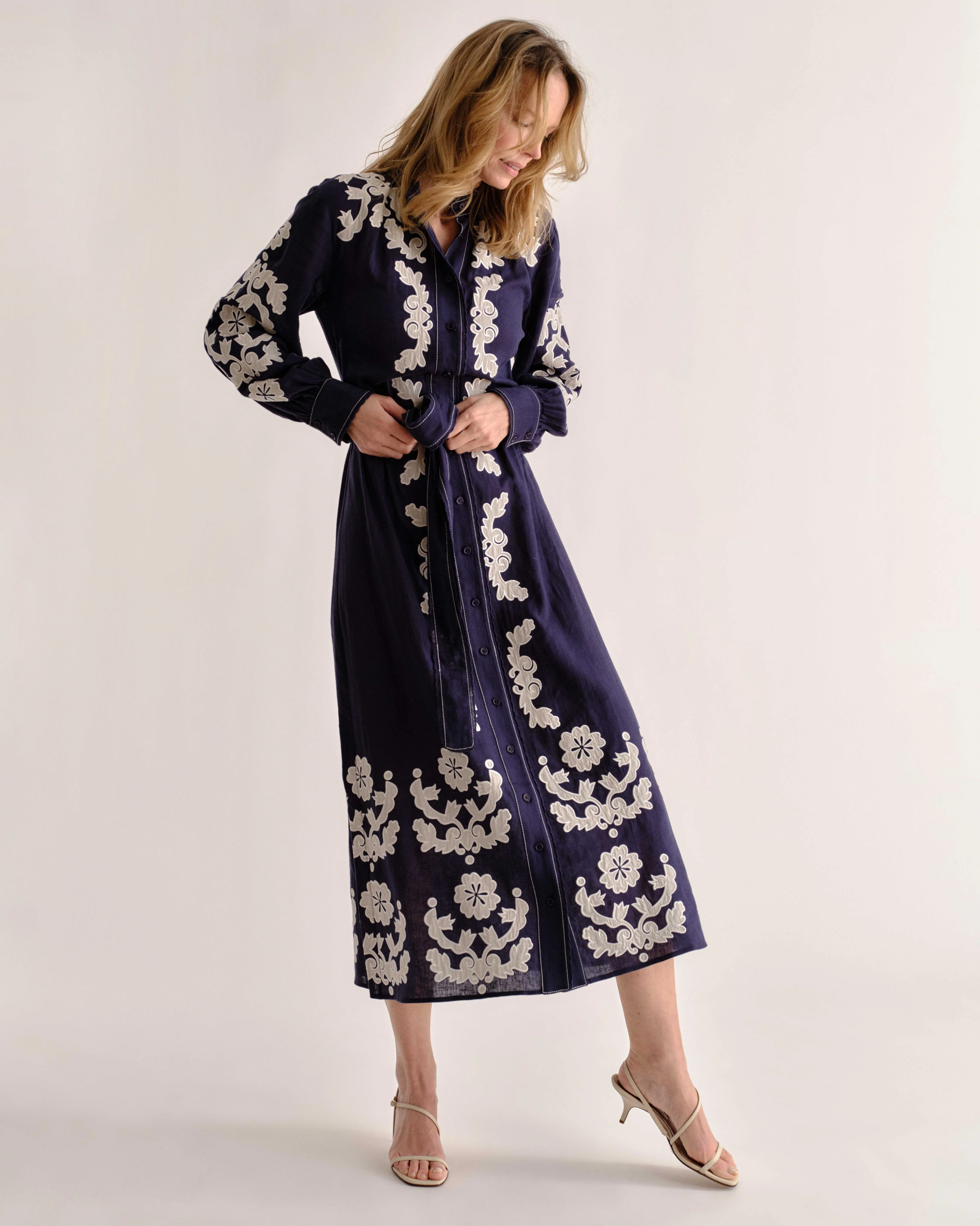 Cartolina - PF26 Ophelia Dress - Navy Prairie Floral Applique - Image 3