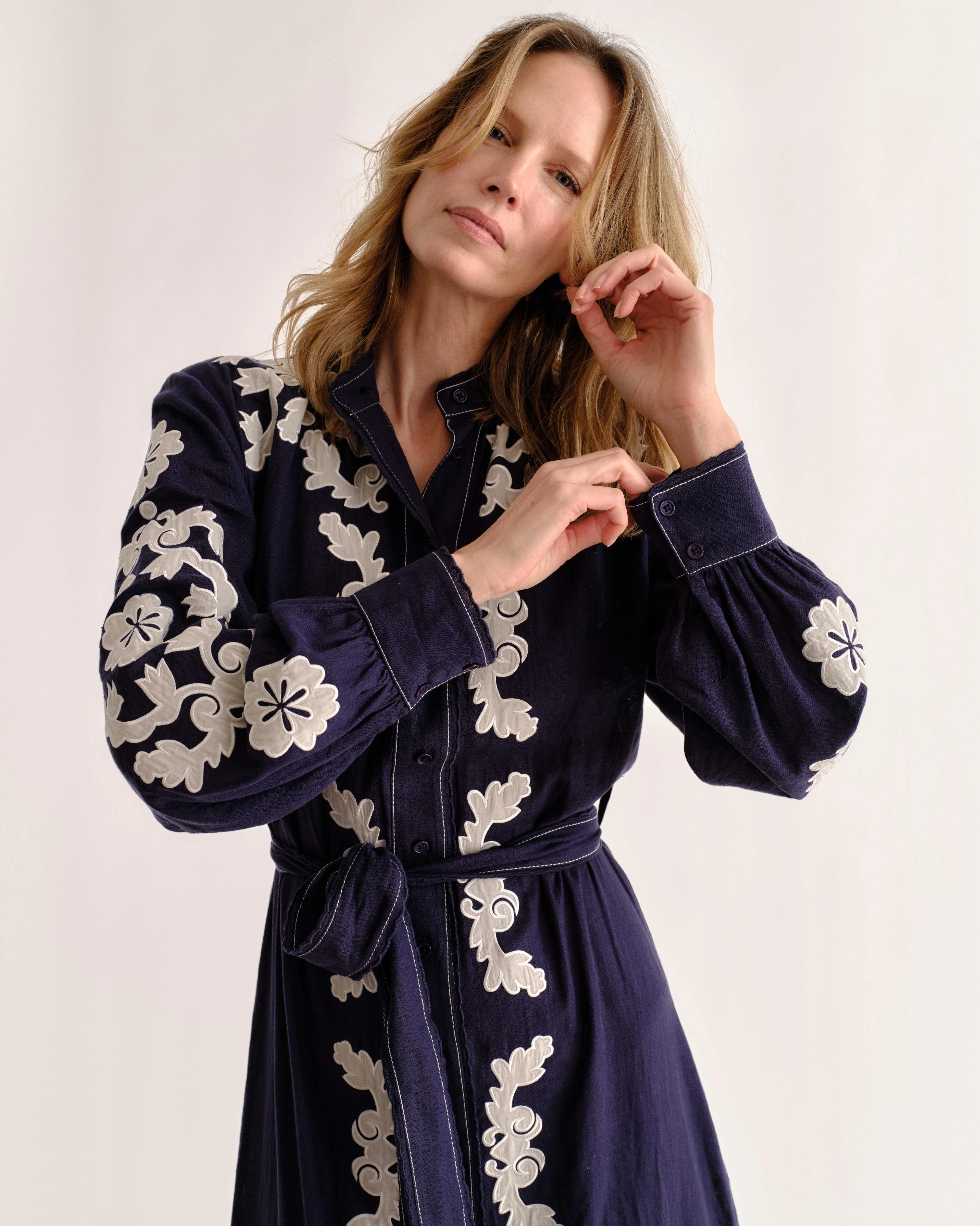 Cartolina - PF26 Ophelia Dress - Navy Prairie Floral Applique - Image 5