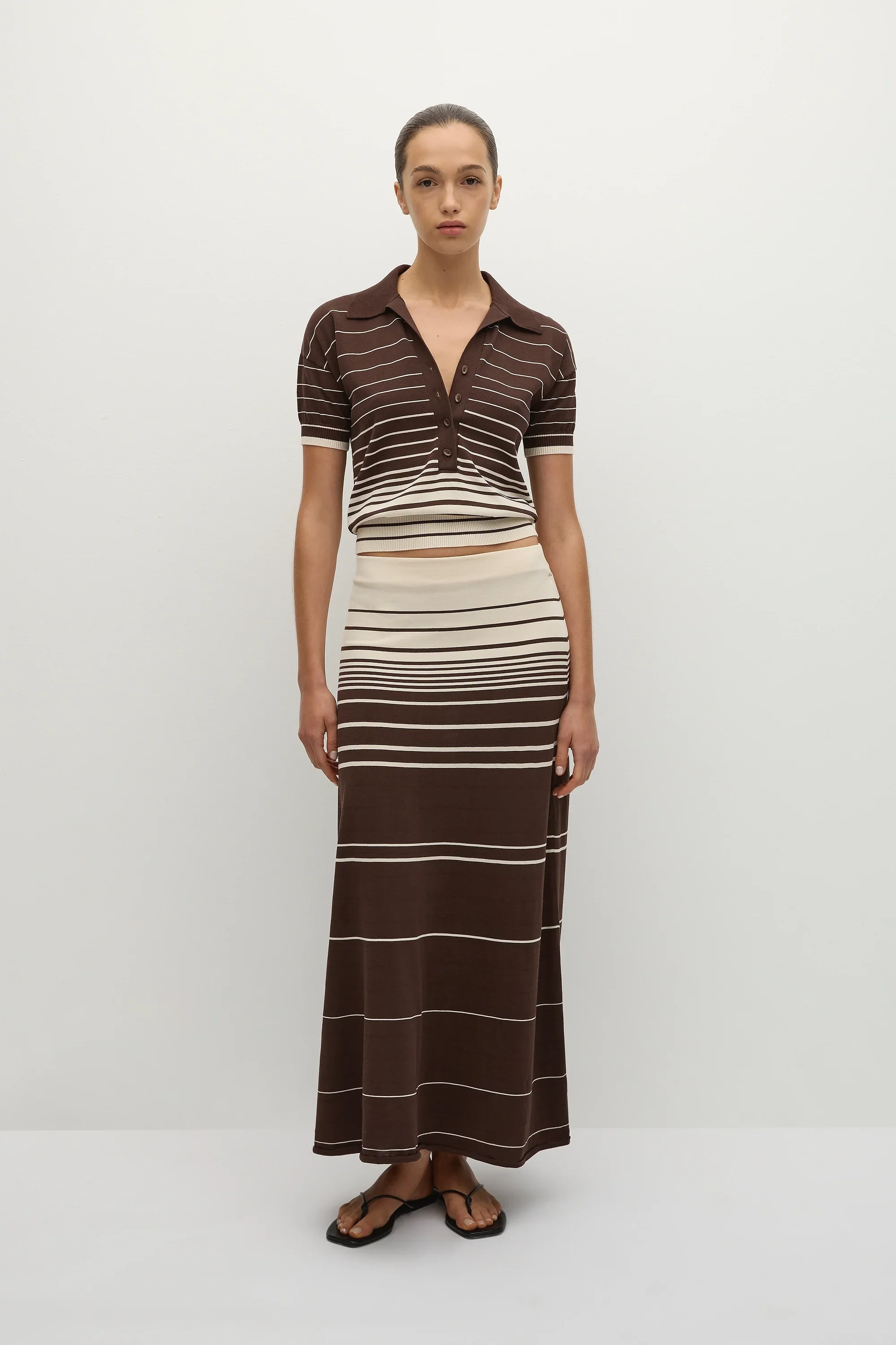 Faithfull - Casia Maxi Skirt Accordion Stripe Brown Beige - Final Sale