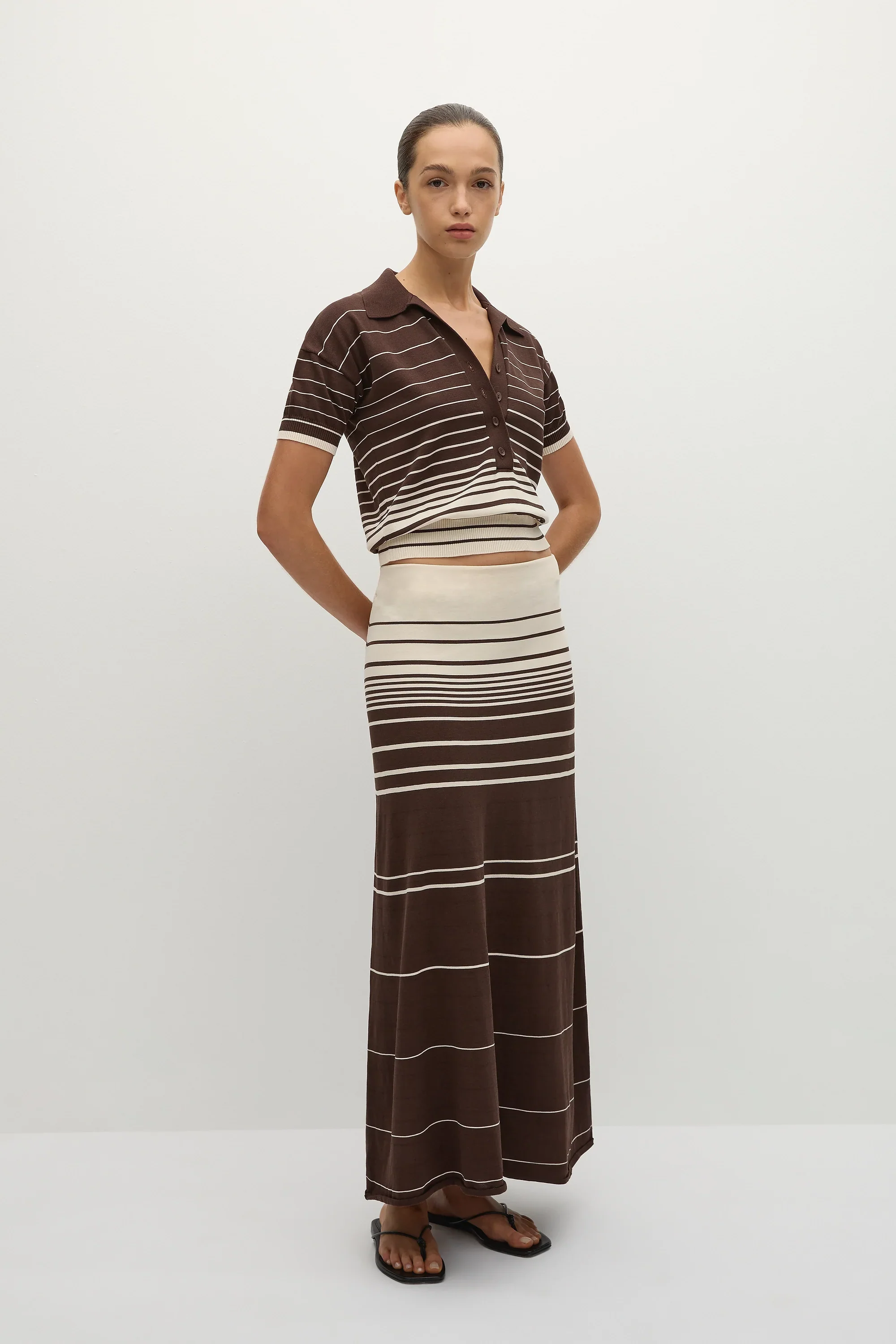 Faithfull - Casia Maxi Skirt Accordion Stripe Brown Beige - Final Sale - Image 4