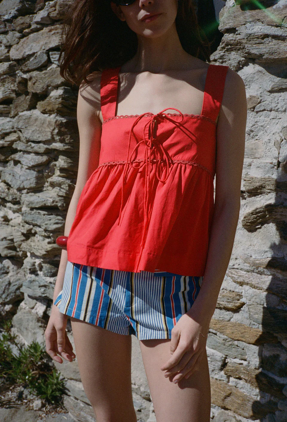 Ciao Lucia - Ander Red Cotton Poplin Lace Top - Image 3