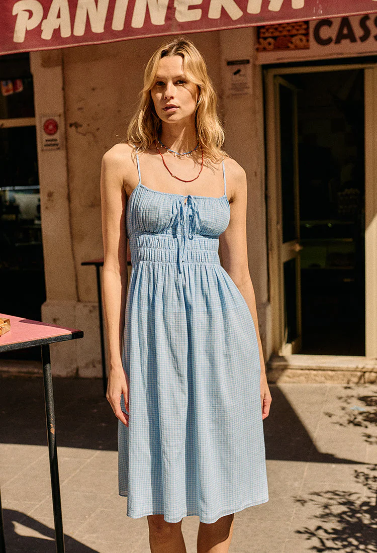 Ciao Lucia - Gabriela Sky Gingham Midi Dress - Image 5