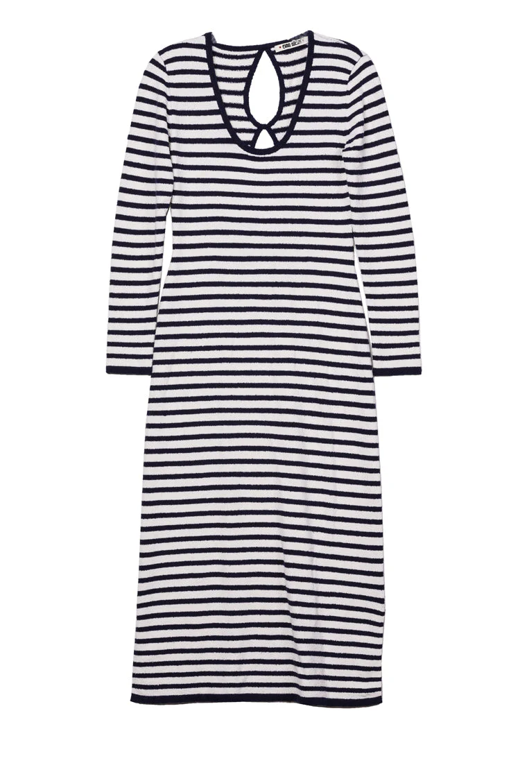 Ciao Lucia - Sabine Navy + White Stripe Midi Knit Dress - Image 6