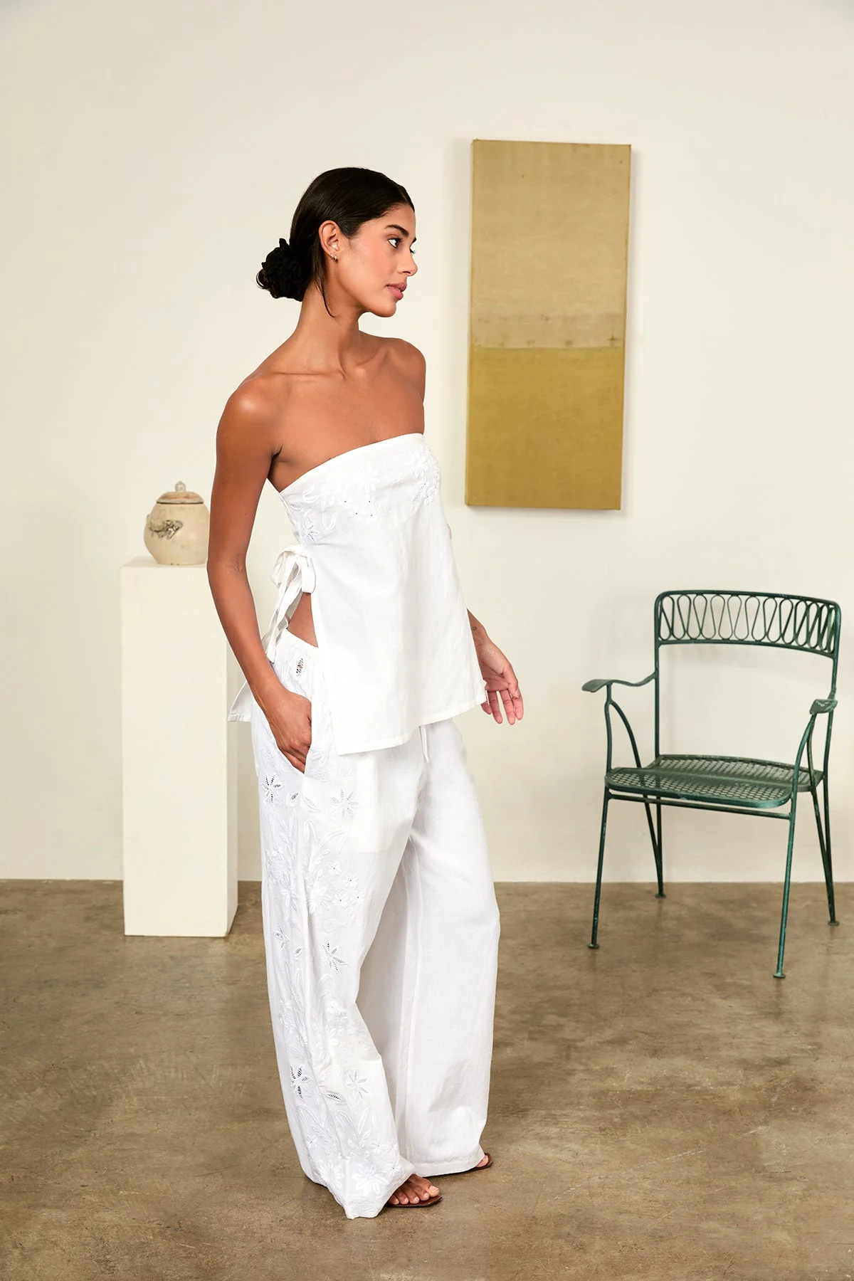 Ciao Lucia - Sebastian White Embroidered Linen Top - Image 8