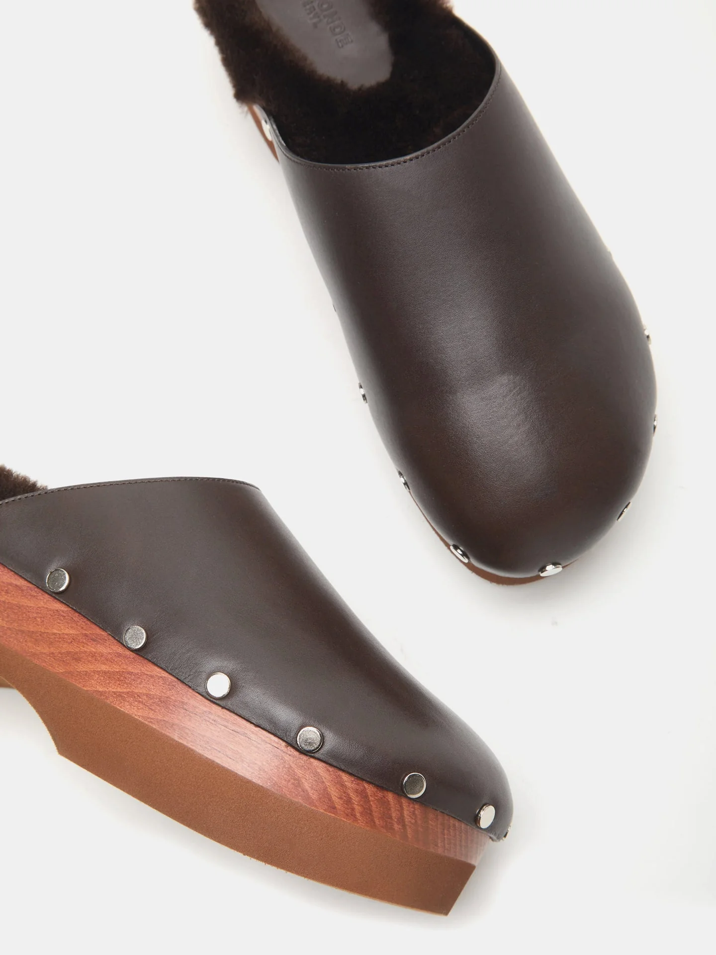 Le Monde Beryl - Clog / Chocolate Leather Mink Shearling - Image 4