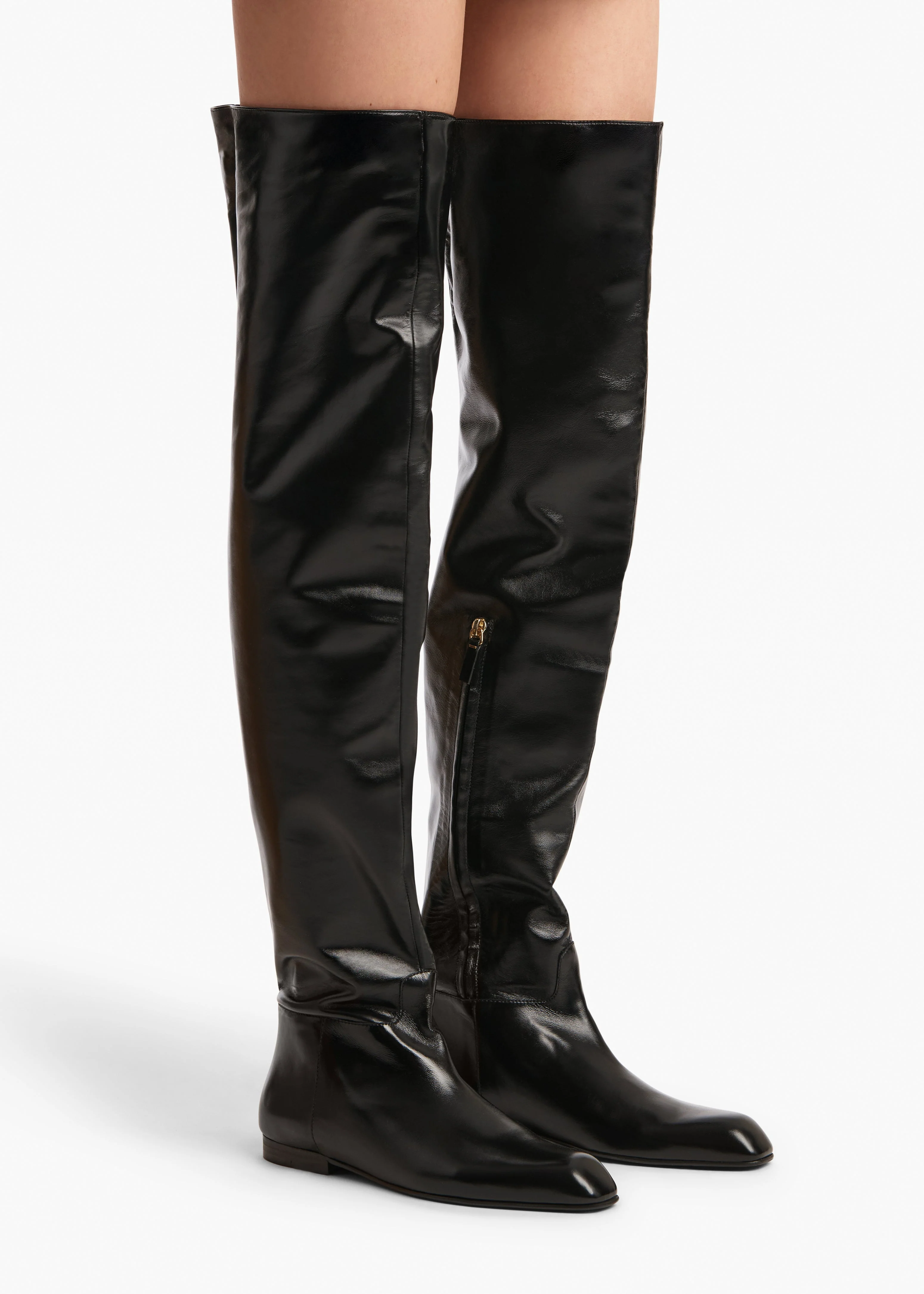 Khaite - Colt Over - the - Knee Boot in Black Glazed Leather - Image 9