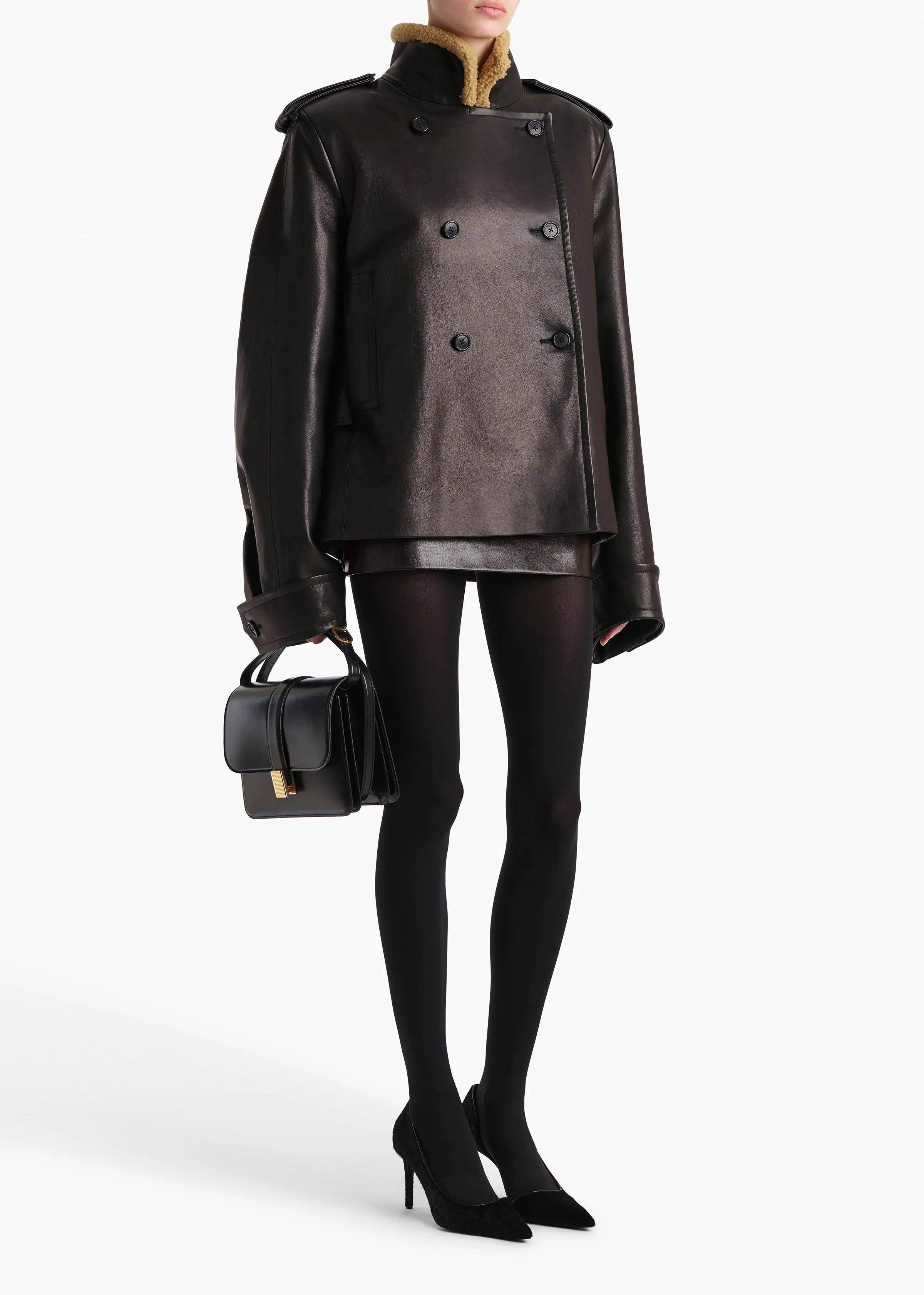 Khaite - Dean Jacket in Black Leather with Shearling - Image 9