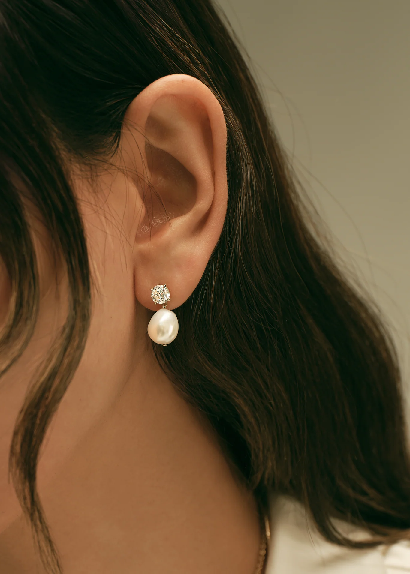 Kinn - Delanie Diamond Baroque Pearl Earrings - Image 2