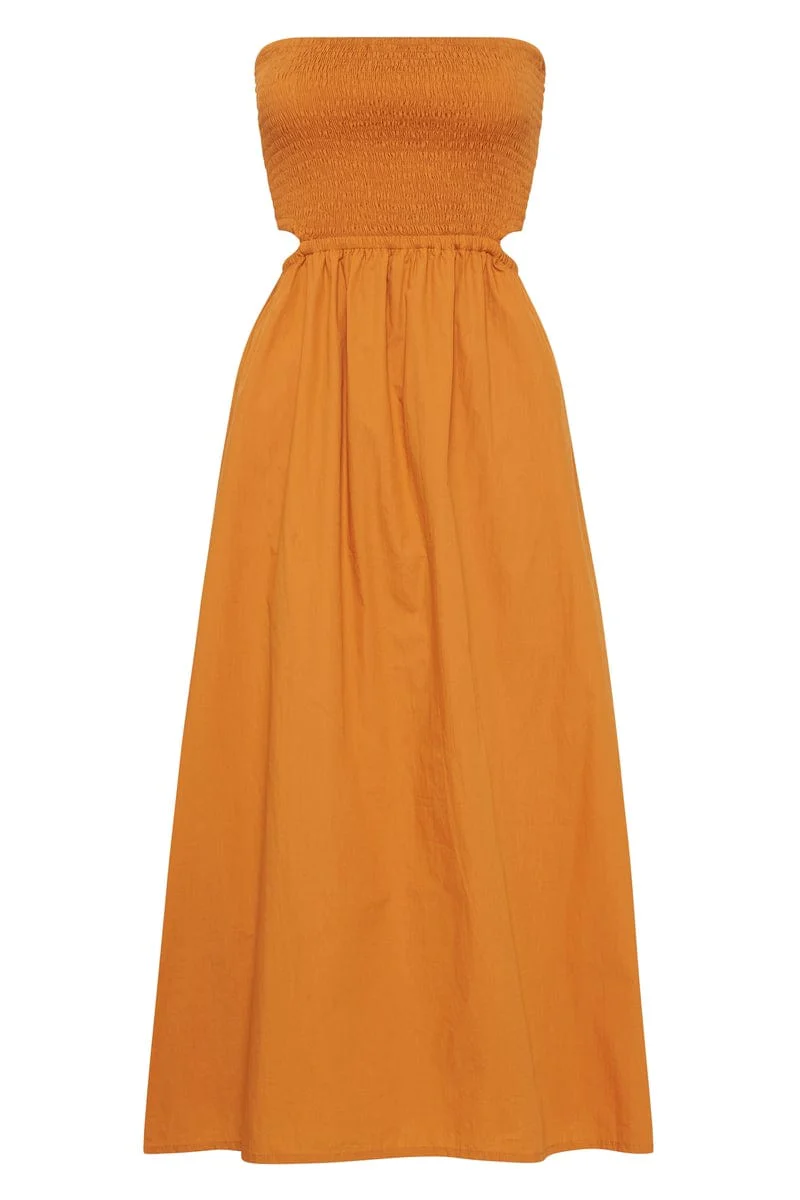 Faithfull - Deva Midi Dress Plain Orange - Final Sale - Image 6