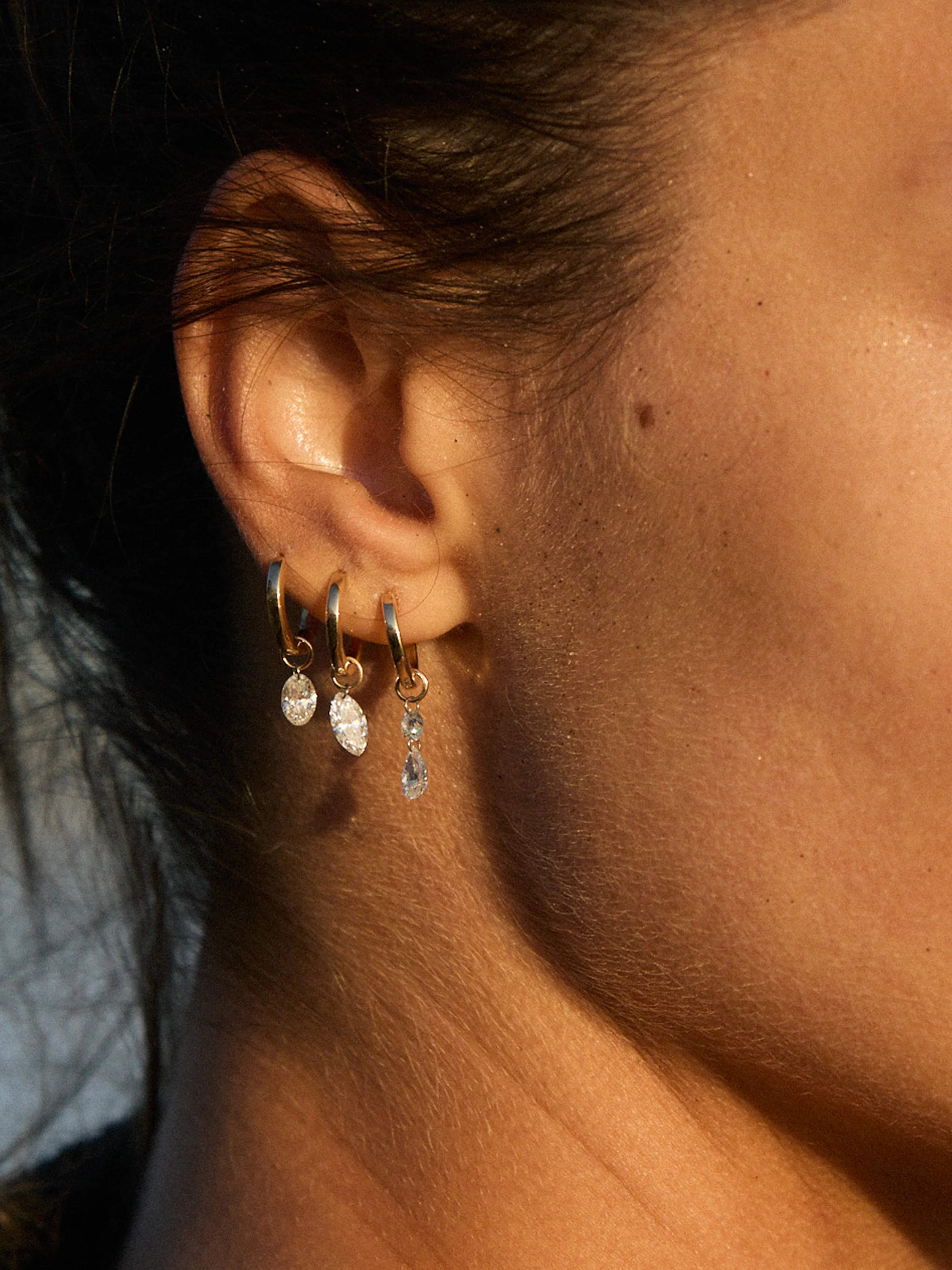 Dorsey - 14K FLOATING MARQUISE HUGGIE EARRING IN LAB DIAMOND, 14K YELLOW GOLD - Image 3