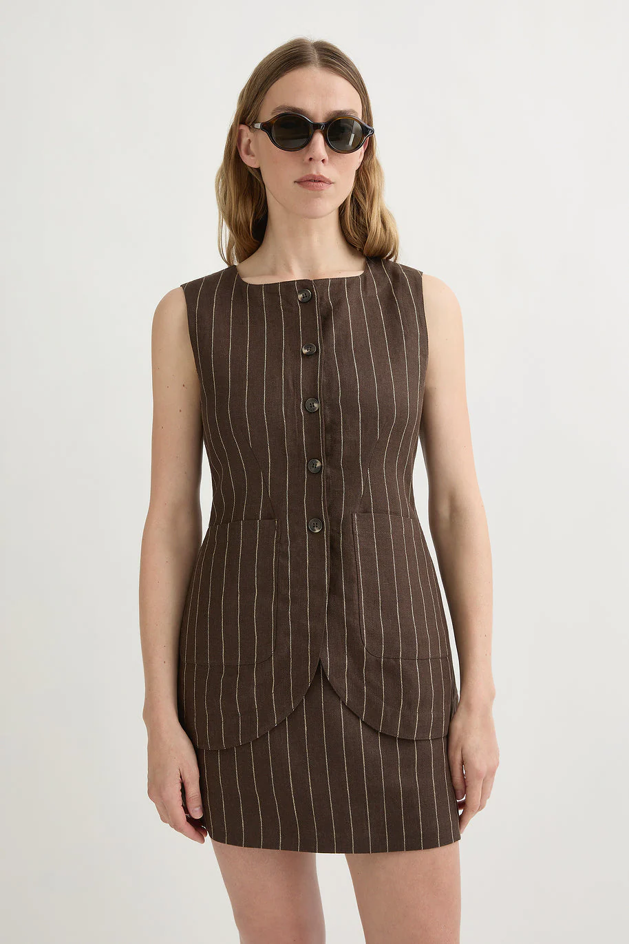 Posse - EMMA VEST - CHOCOLATE CREAM PINSTRIPE - Image 6