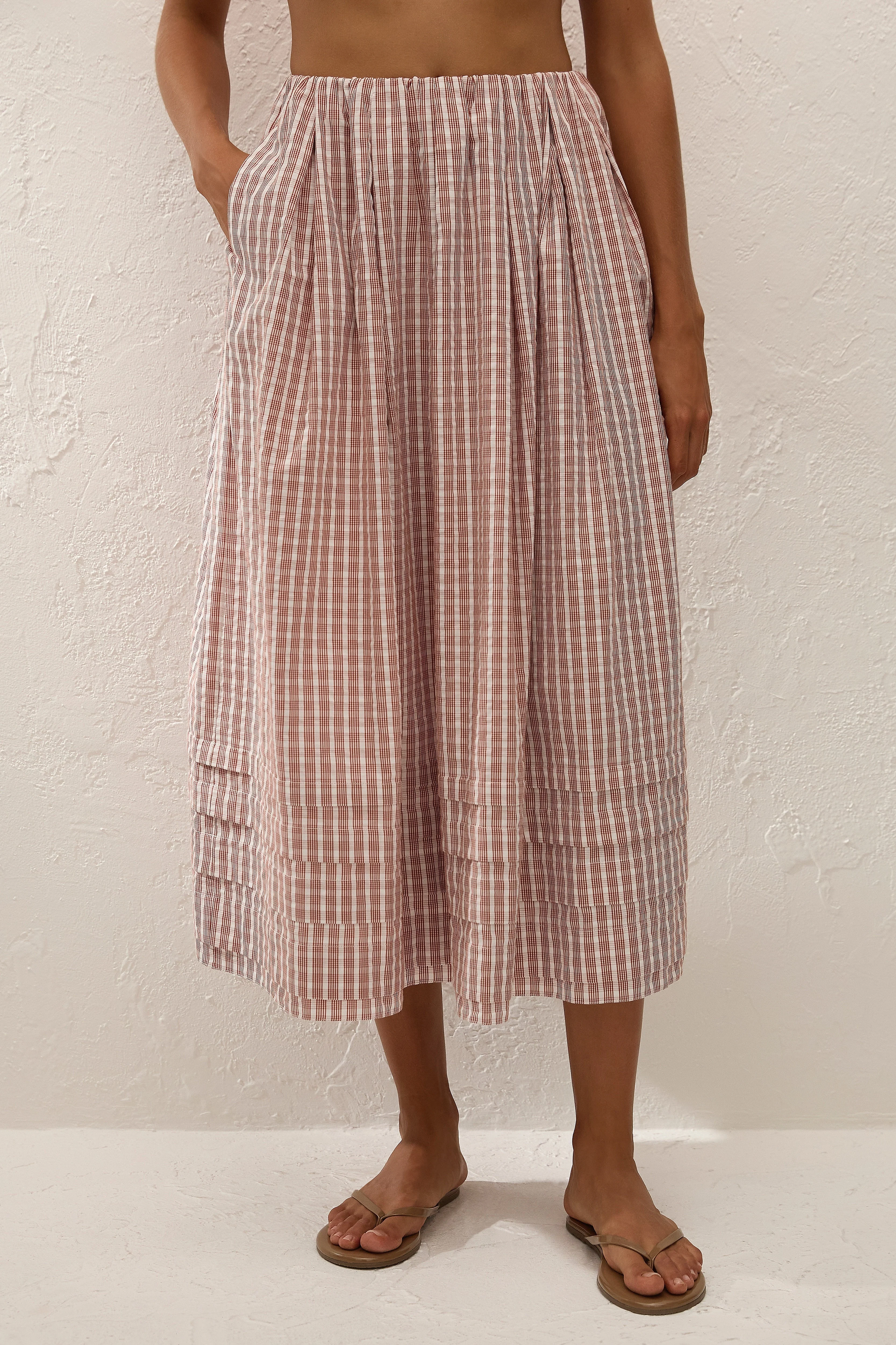 Faithfull - Cales Skirt Paloma Check Cinnamon White - Image 2