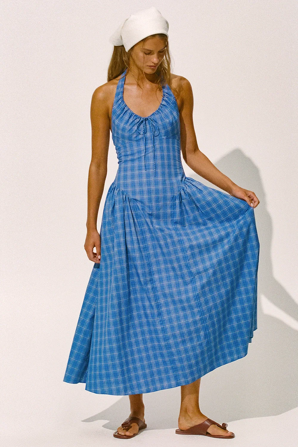 Faithfull - Del Ros Midi Dress Flor Check Cobalt - Image 2