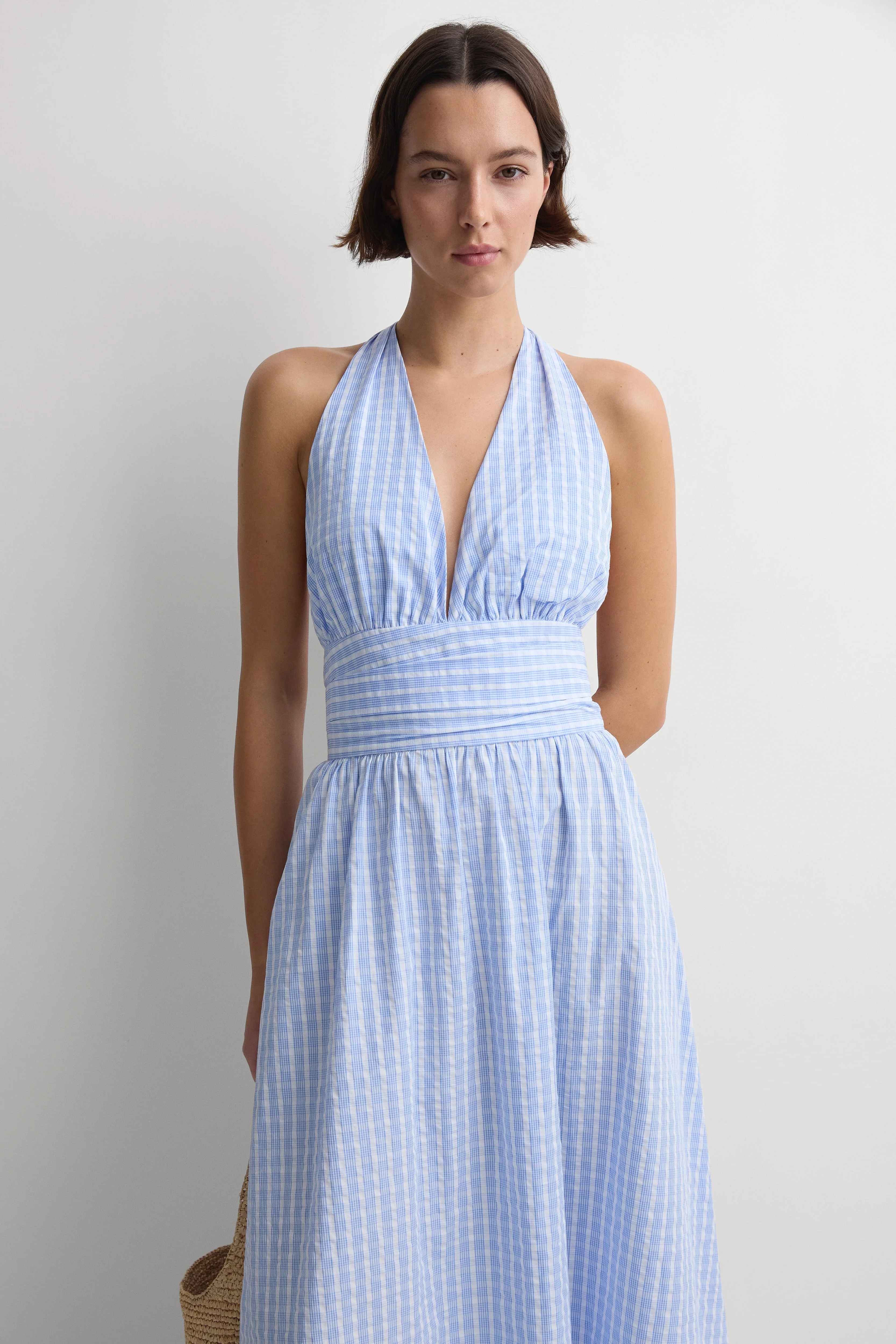 Faithfull - Lido Maxi Dress Paloma Check Light Blue White - Image 2