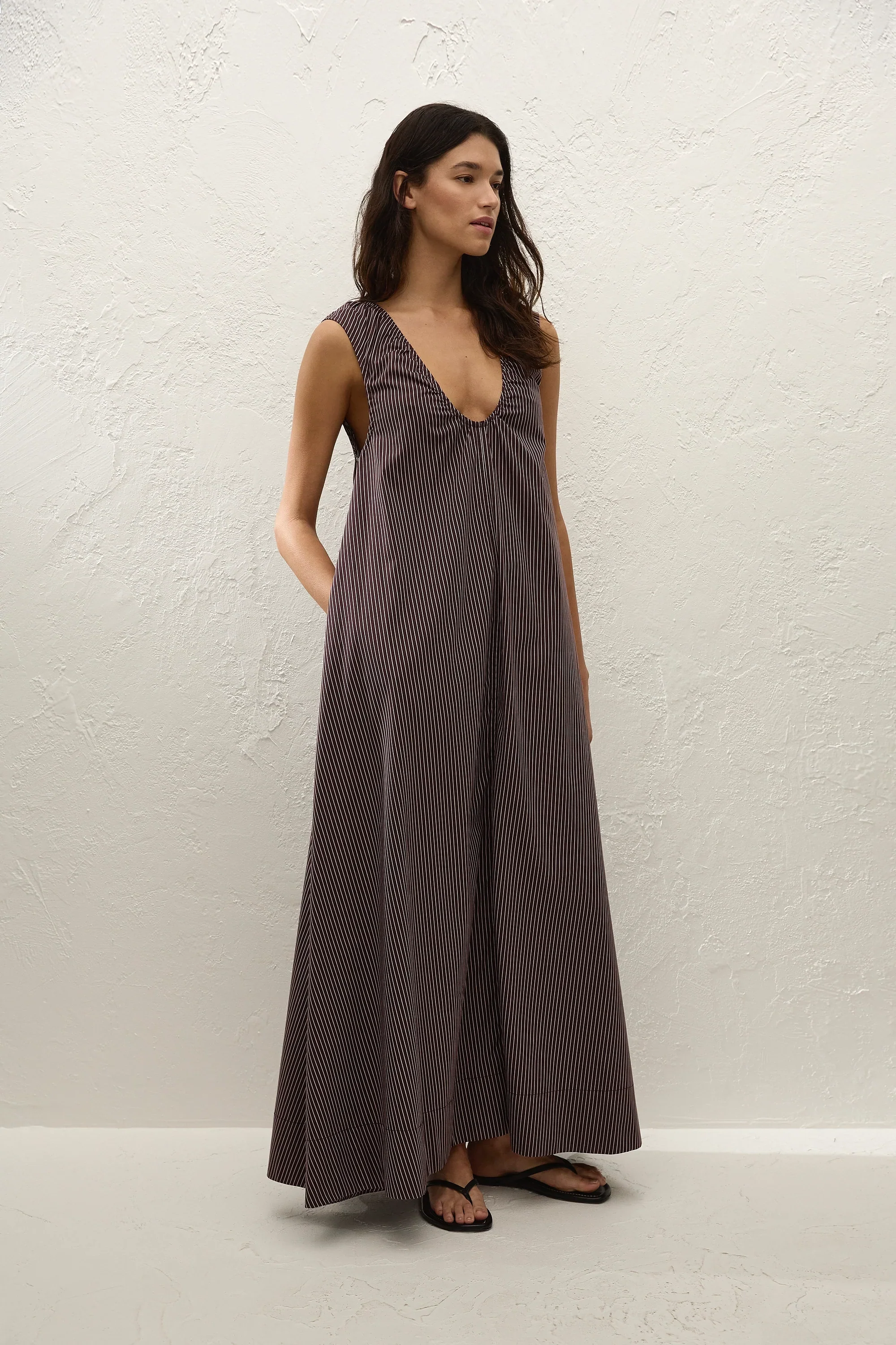 Faithfull - Pedrera Maxi Dress Rocio Pinstripe Chocolate Plum - Image 3
