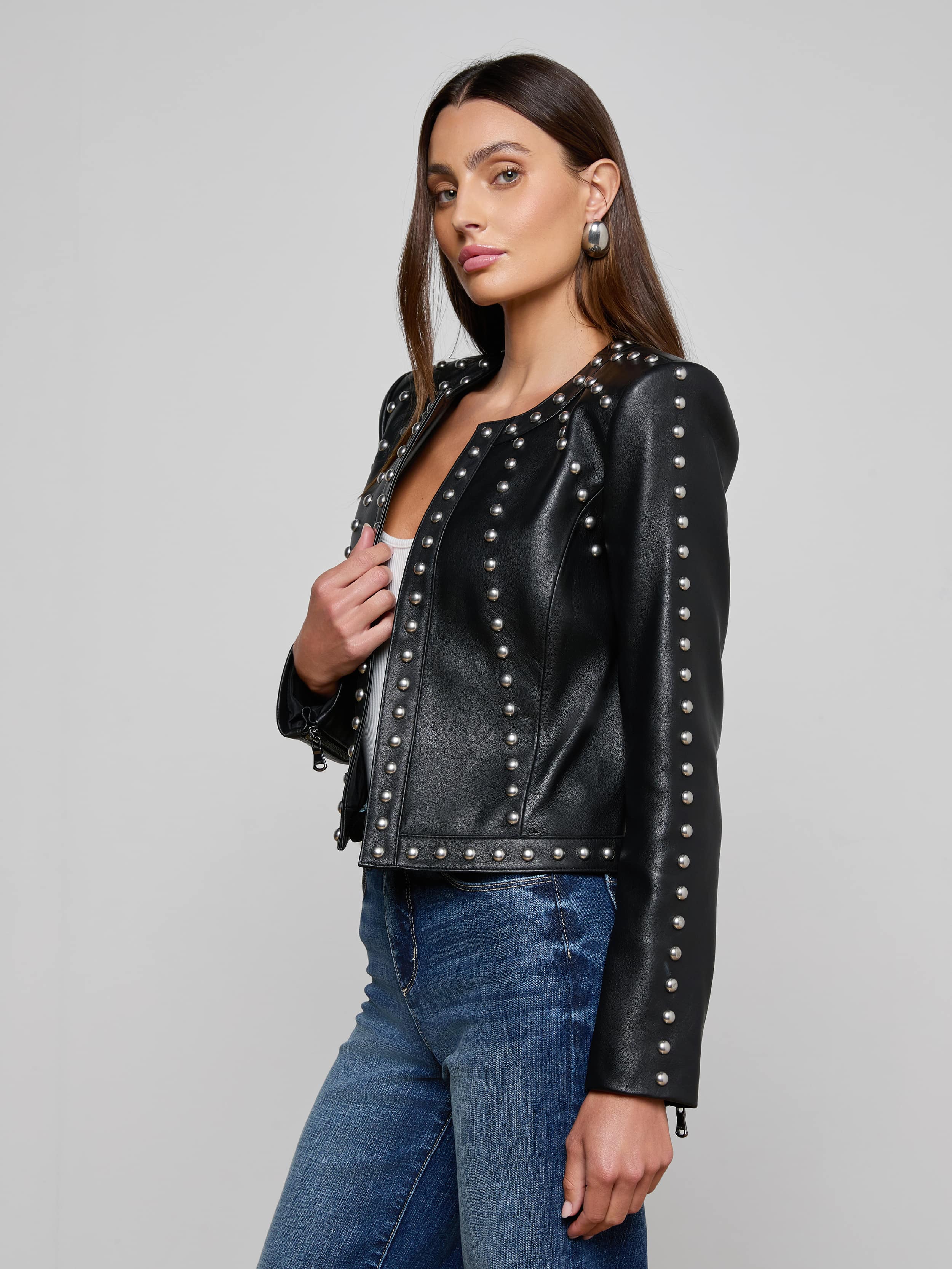 L'AGENCE - Fia Studded Leather Jacket - Image 2