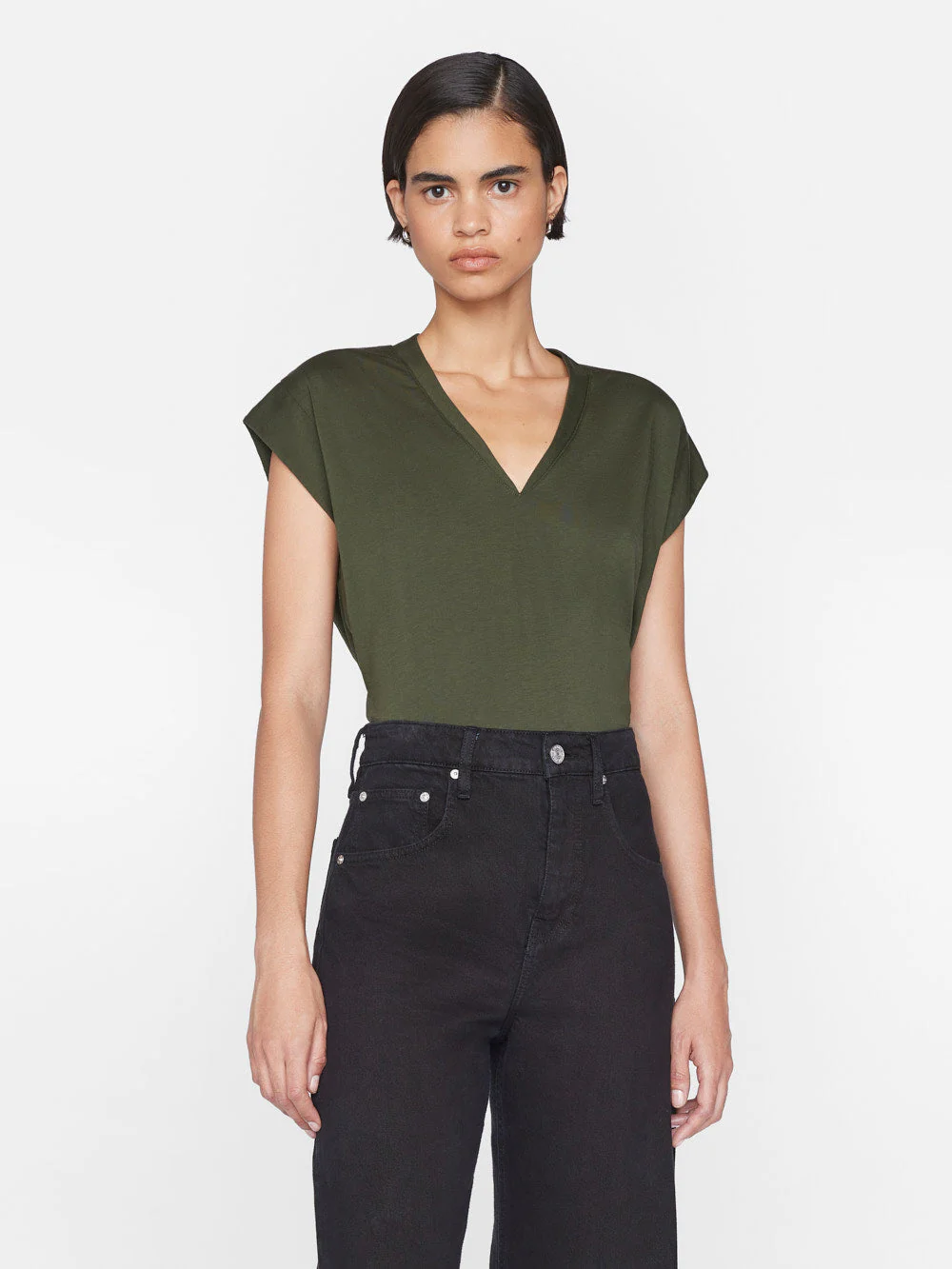 FRAME - Le Mid Rise V Neck Tee - Image 2