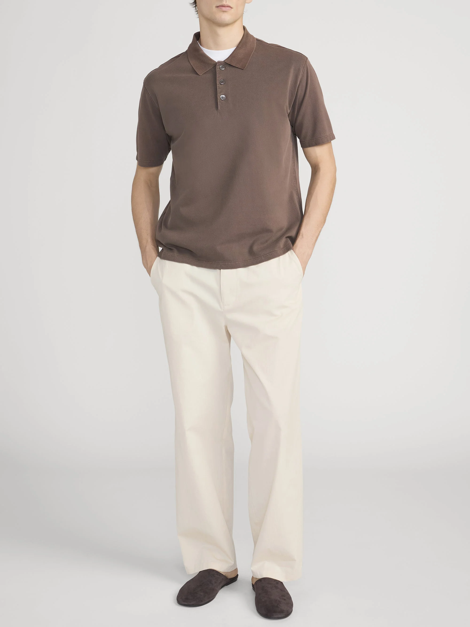 FRAME - Washed Light Pique Polo - Antique Cafe - Image 2