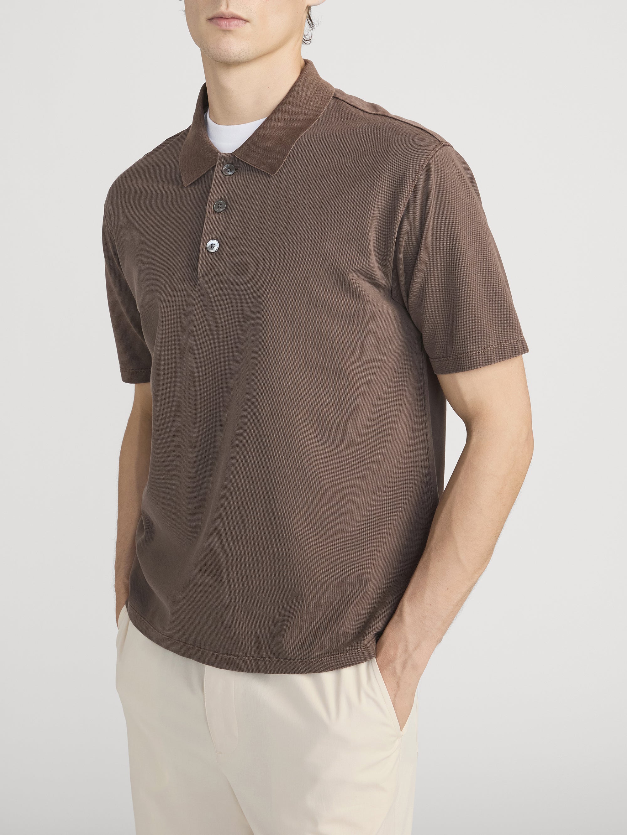FRAME - Washed Light Pique Polo - Antique Cafe - Image 4