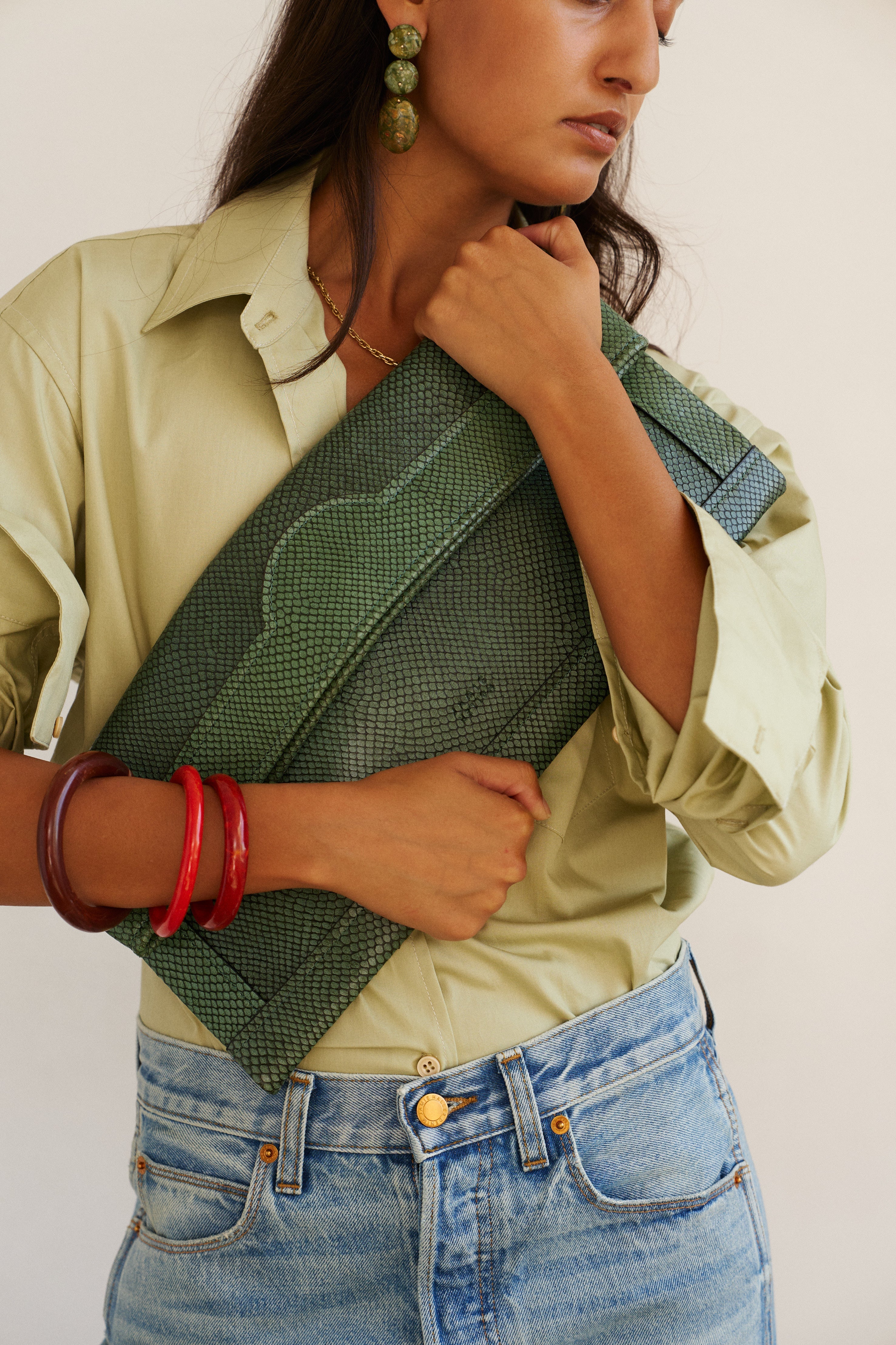 Jamie Haller - The Document Clutch in Green Snake - Image 3