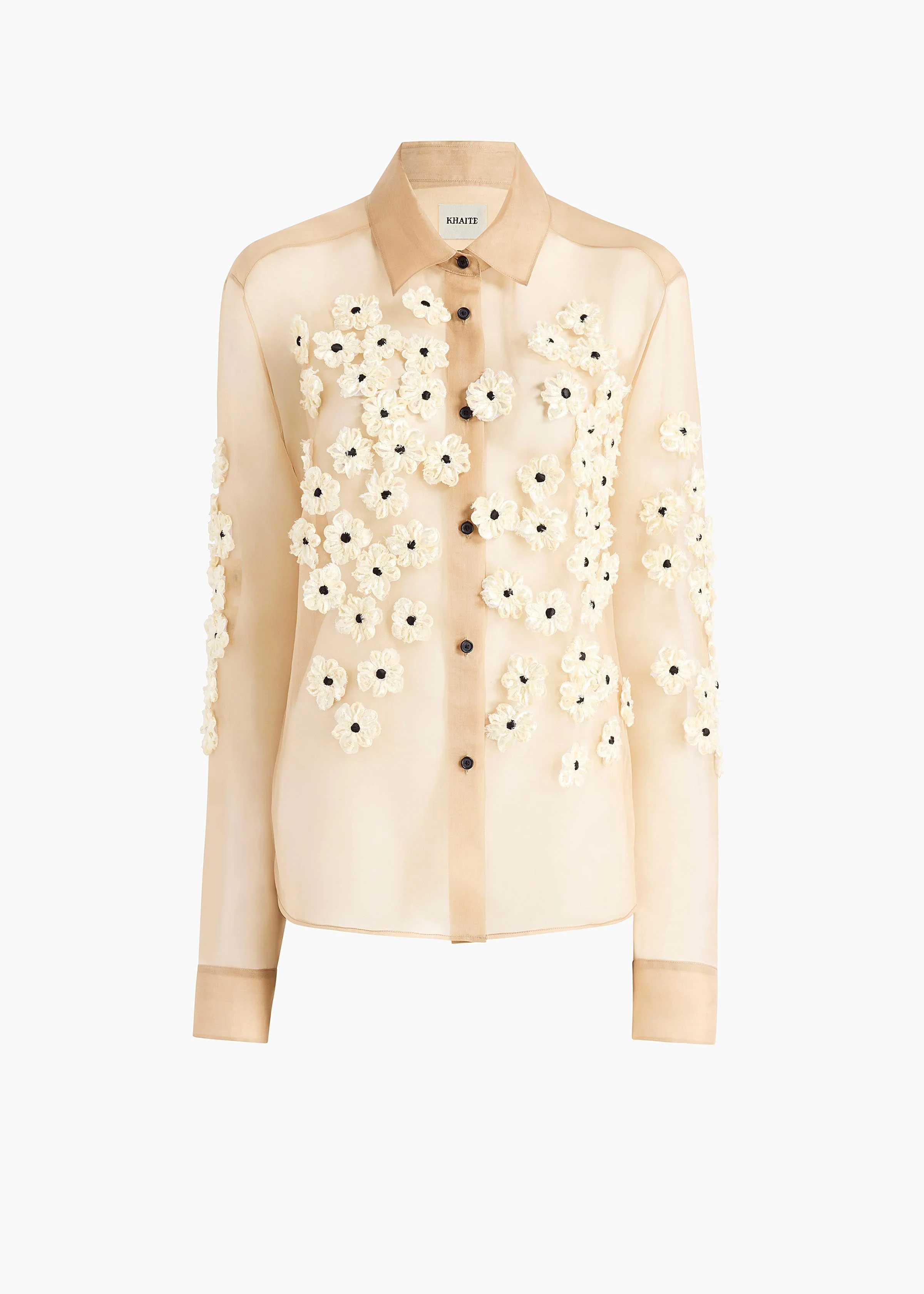 Khaite - Argo Top in Tea Stain with Floral Embroidery
