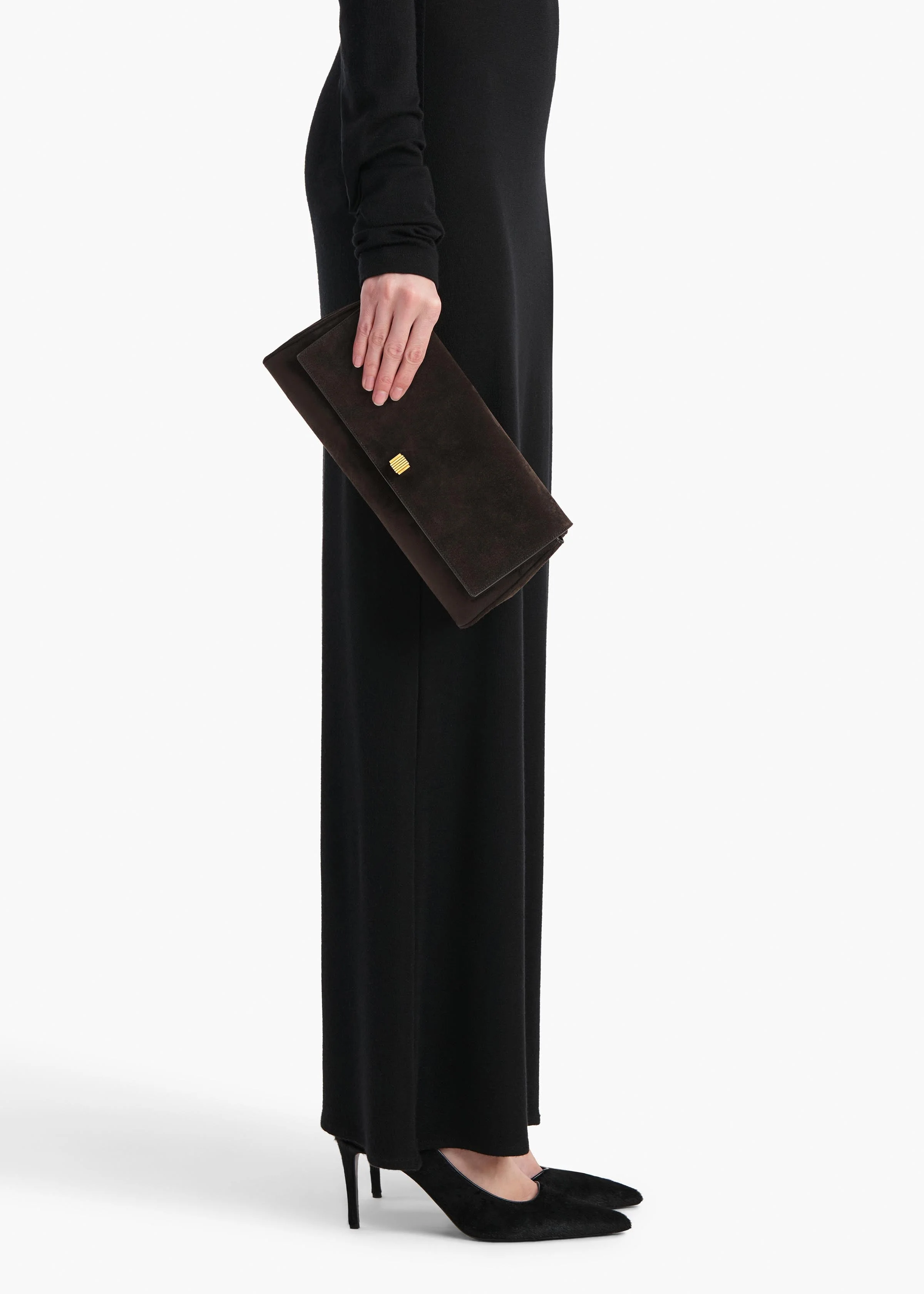Khaite - Audrey Clutch in Dark Brown Suede - Image 5
