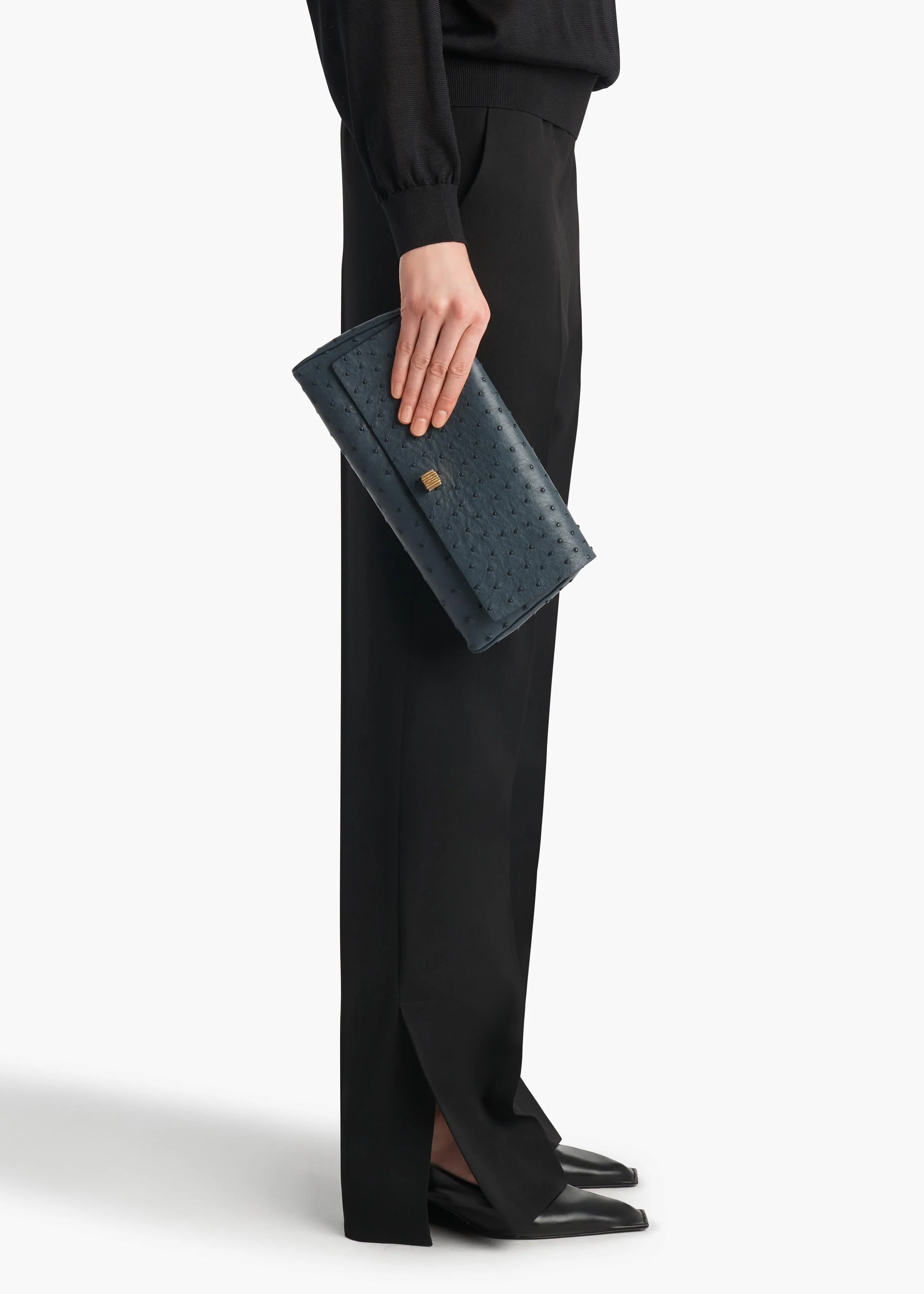 Khaite - Audrey Clutch in Midnight Navy Ostrich - Image 5
