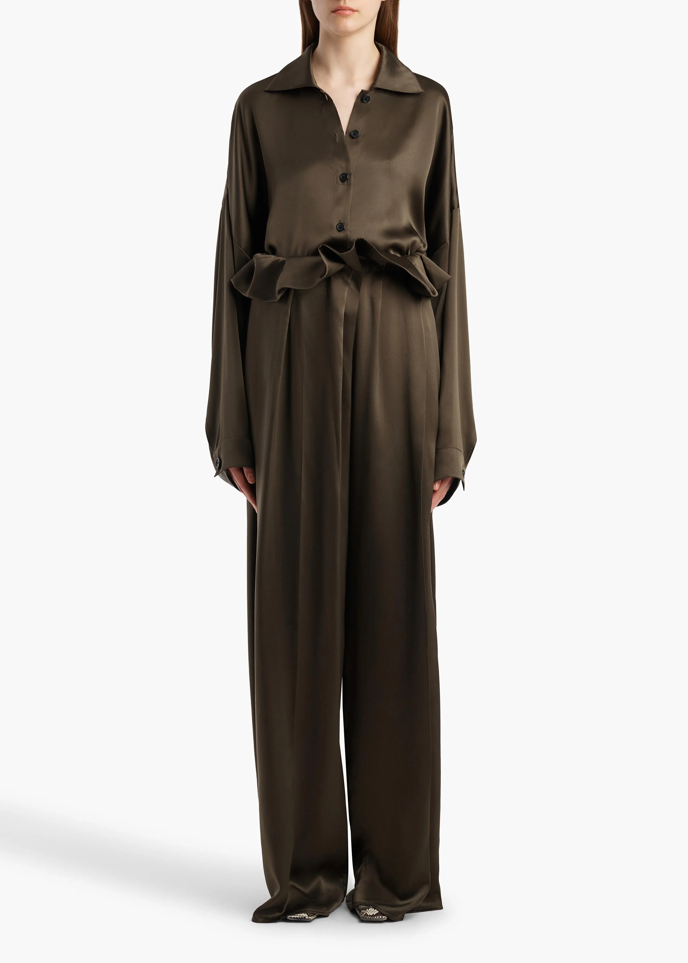 Khaite - Bodine Top in Dark Olive Silk - Image 2