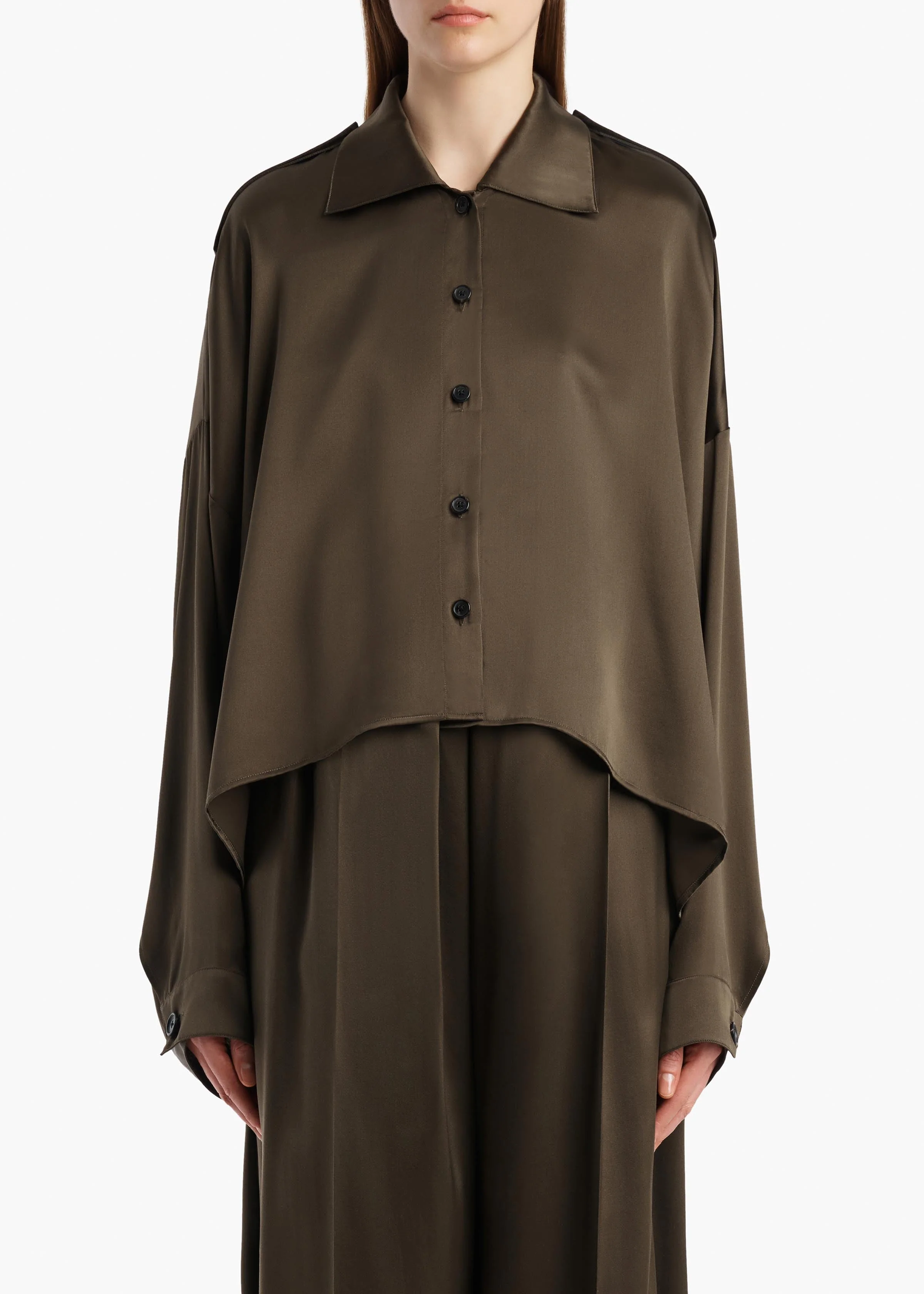 Khaite - Bodine Top in Dark Olive Silk - Image 3