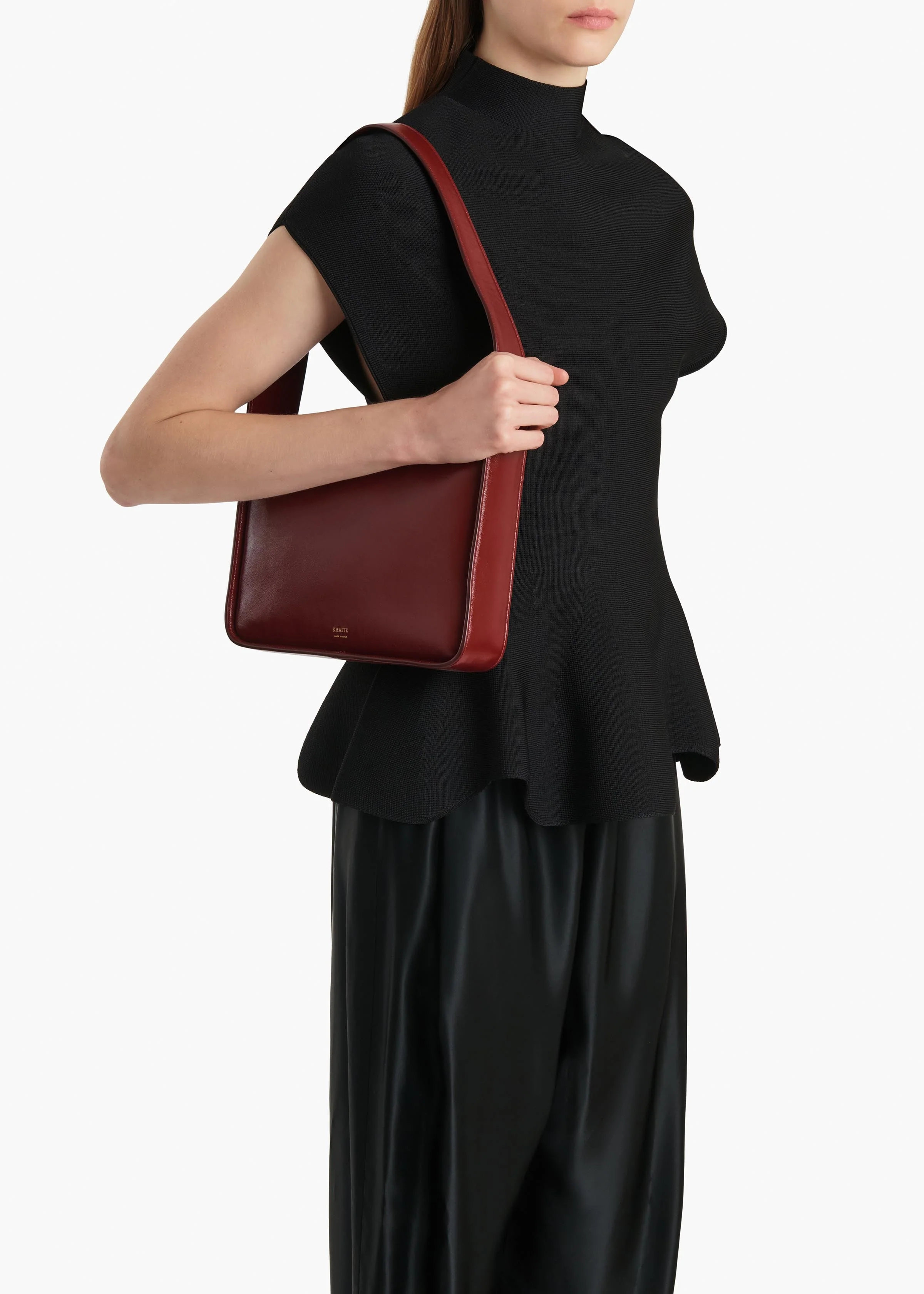 Khaite - Lori Squared Bag in Oxblood Crackle Patent Leather - Image 5