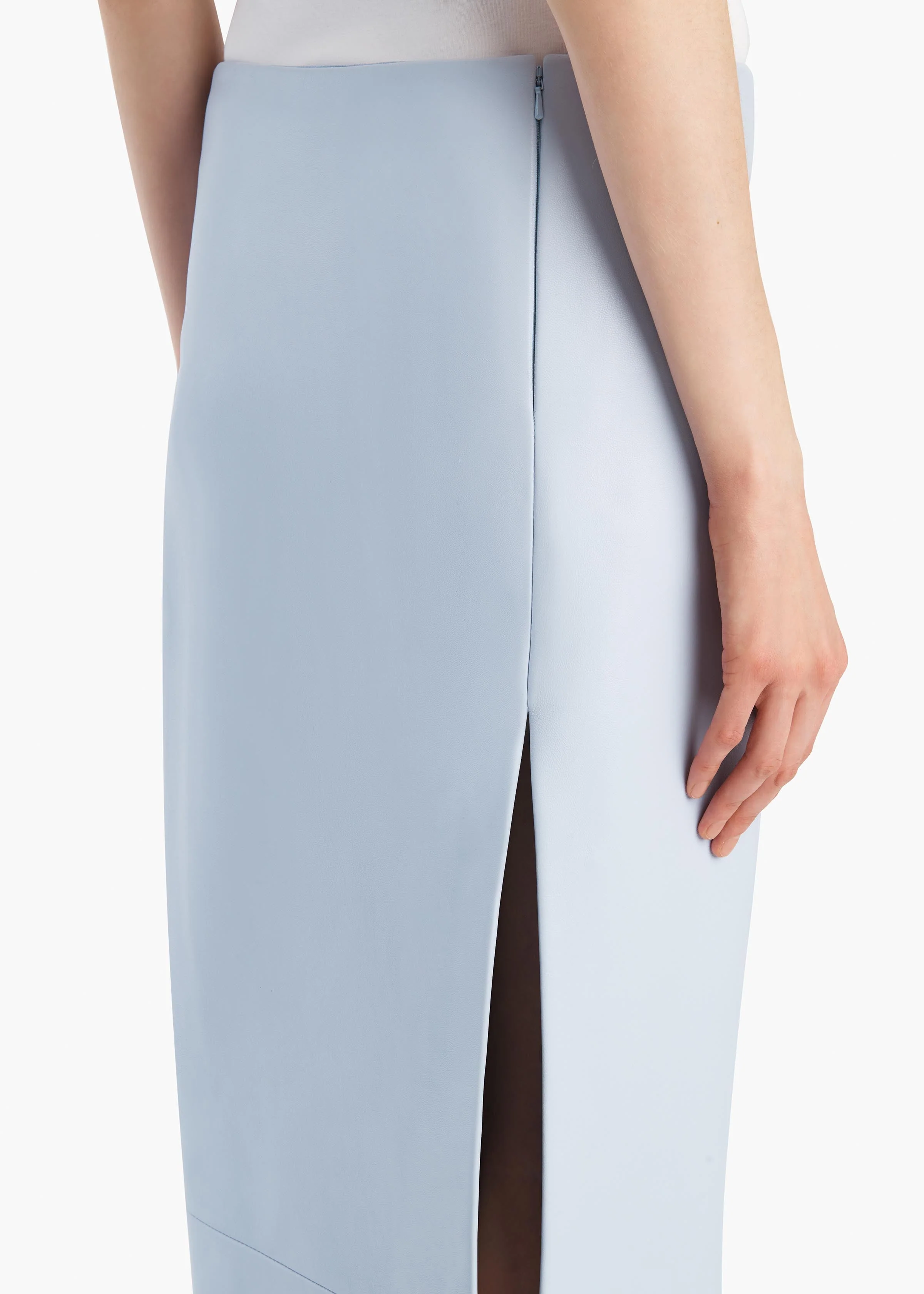 Khaite - Lyle Skirt in Sky Blue Leather - Image 6