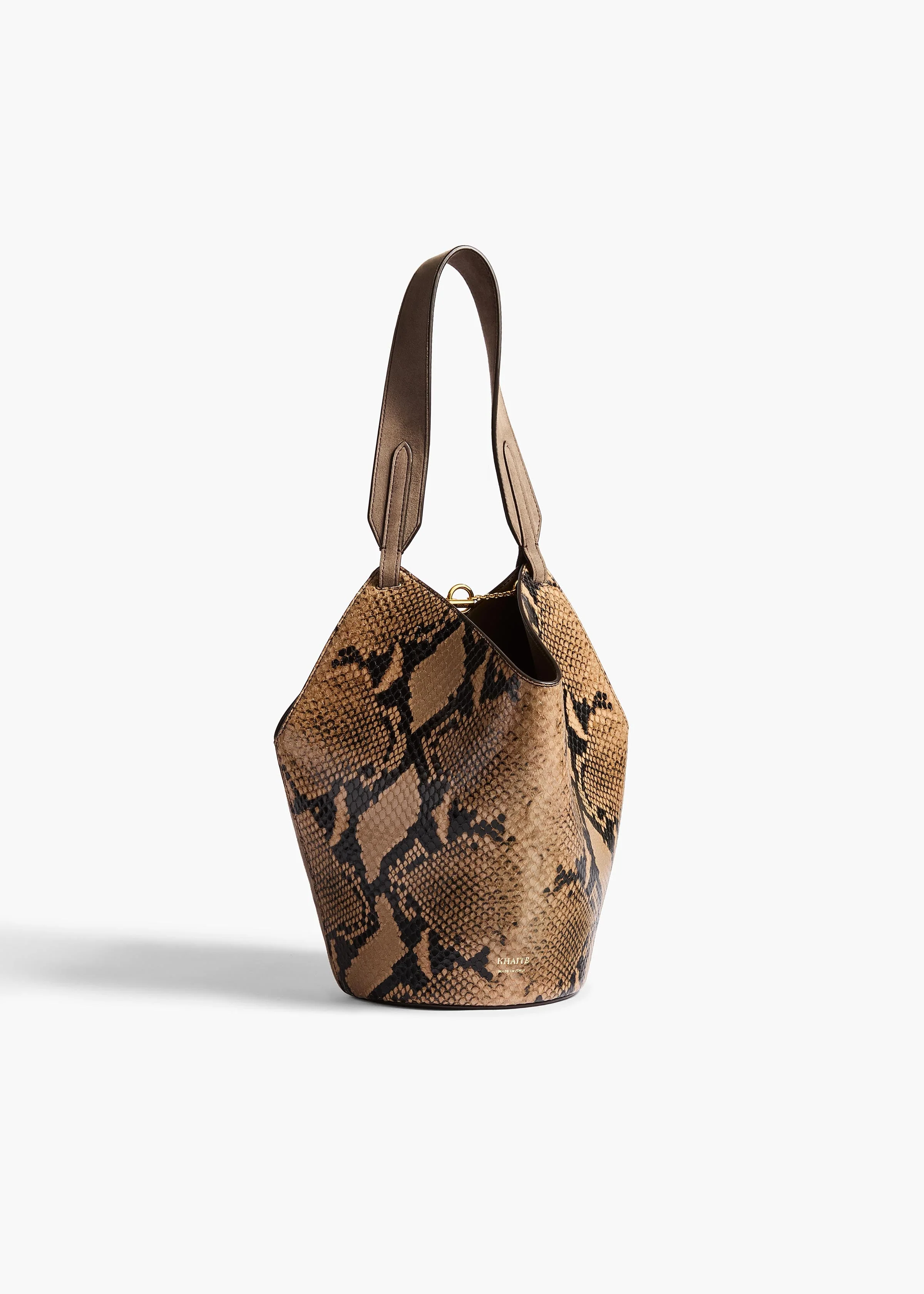 Khaite - Mini Lotus Tote in Python - Embossed Taupe and Morning Dove
