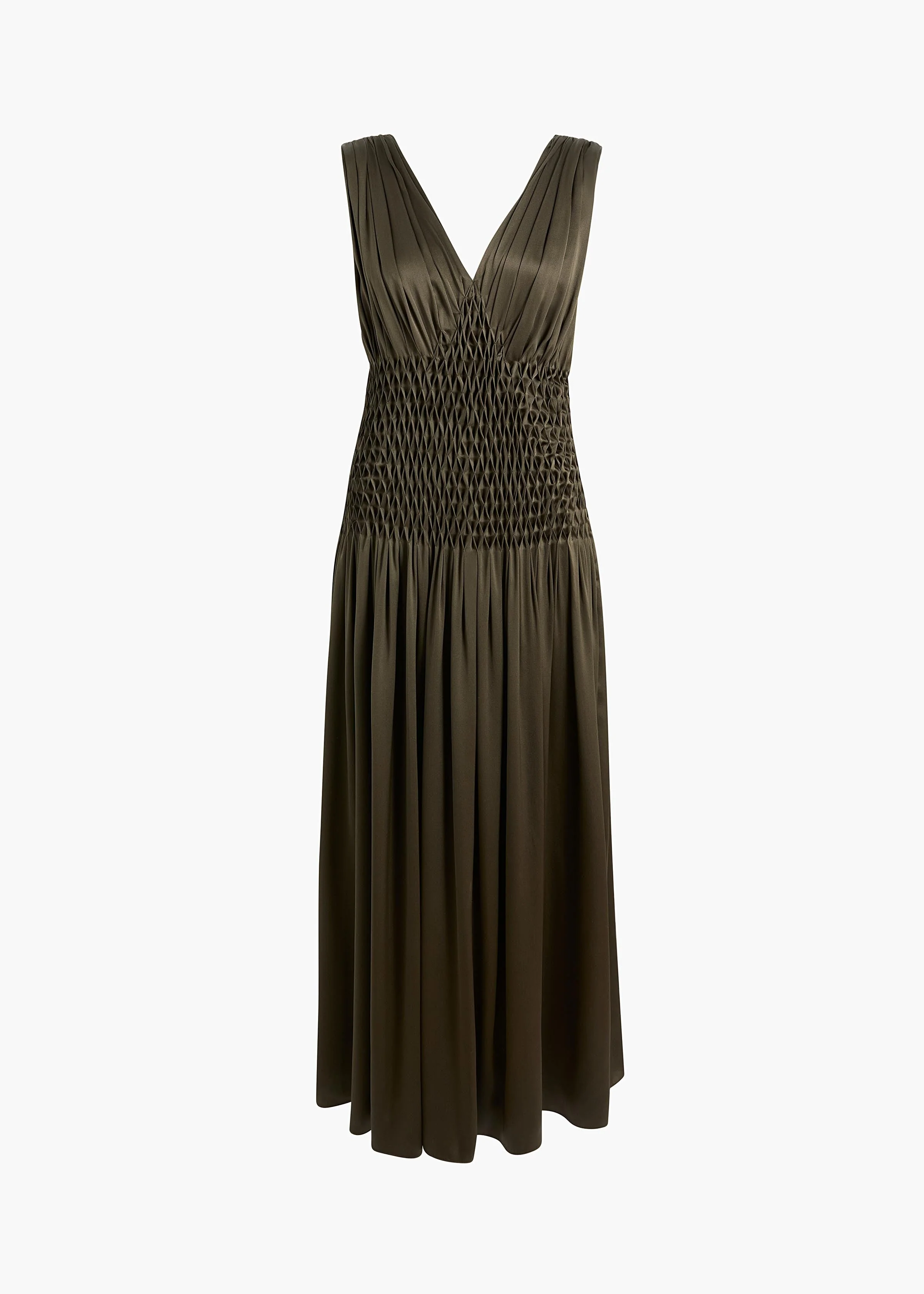 Khaite - Nola Dress in Dark Olive Silk