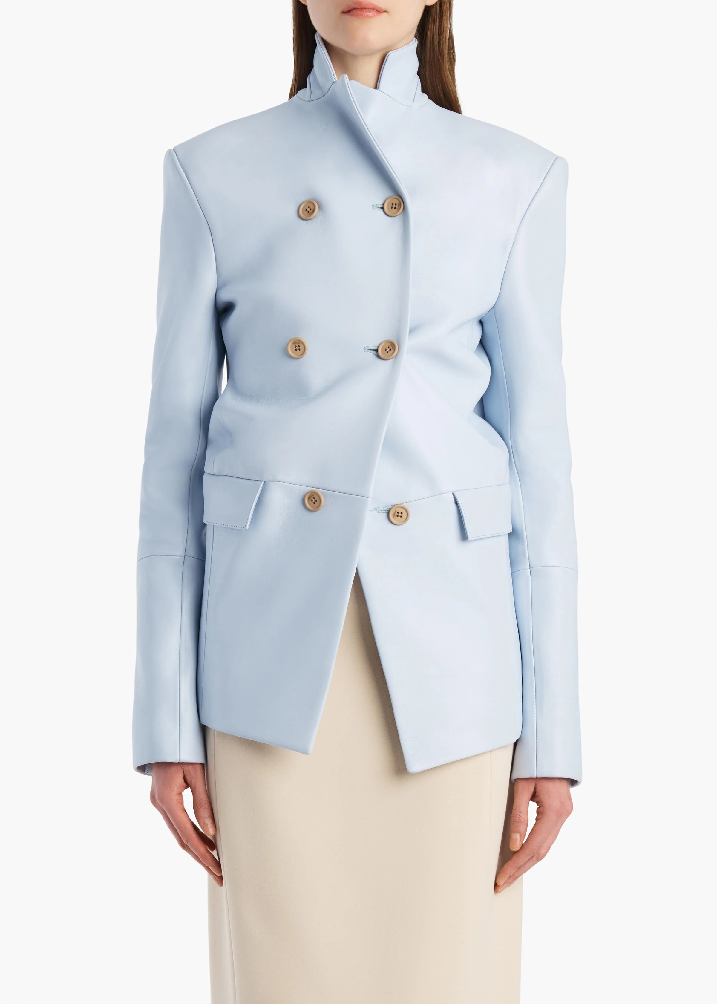 Khaite - Rolo Jacket in Sky Blue Leather - Image 3
