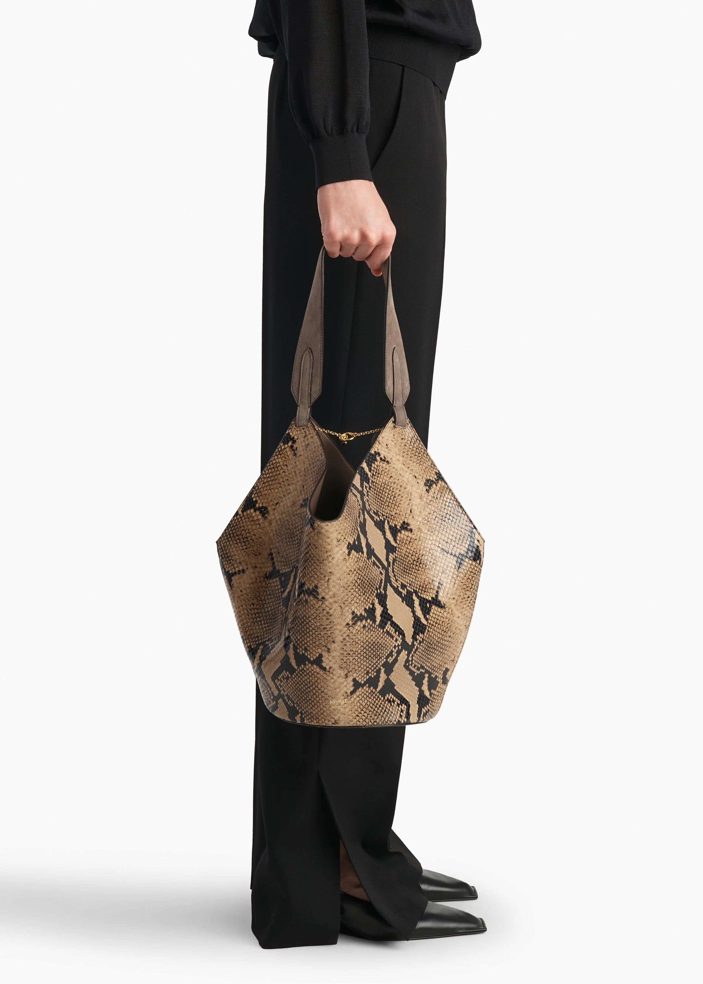 Khaite - Small Lotus Tote in Python - Embossed Taupe and Morning Dove - Image 5