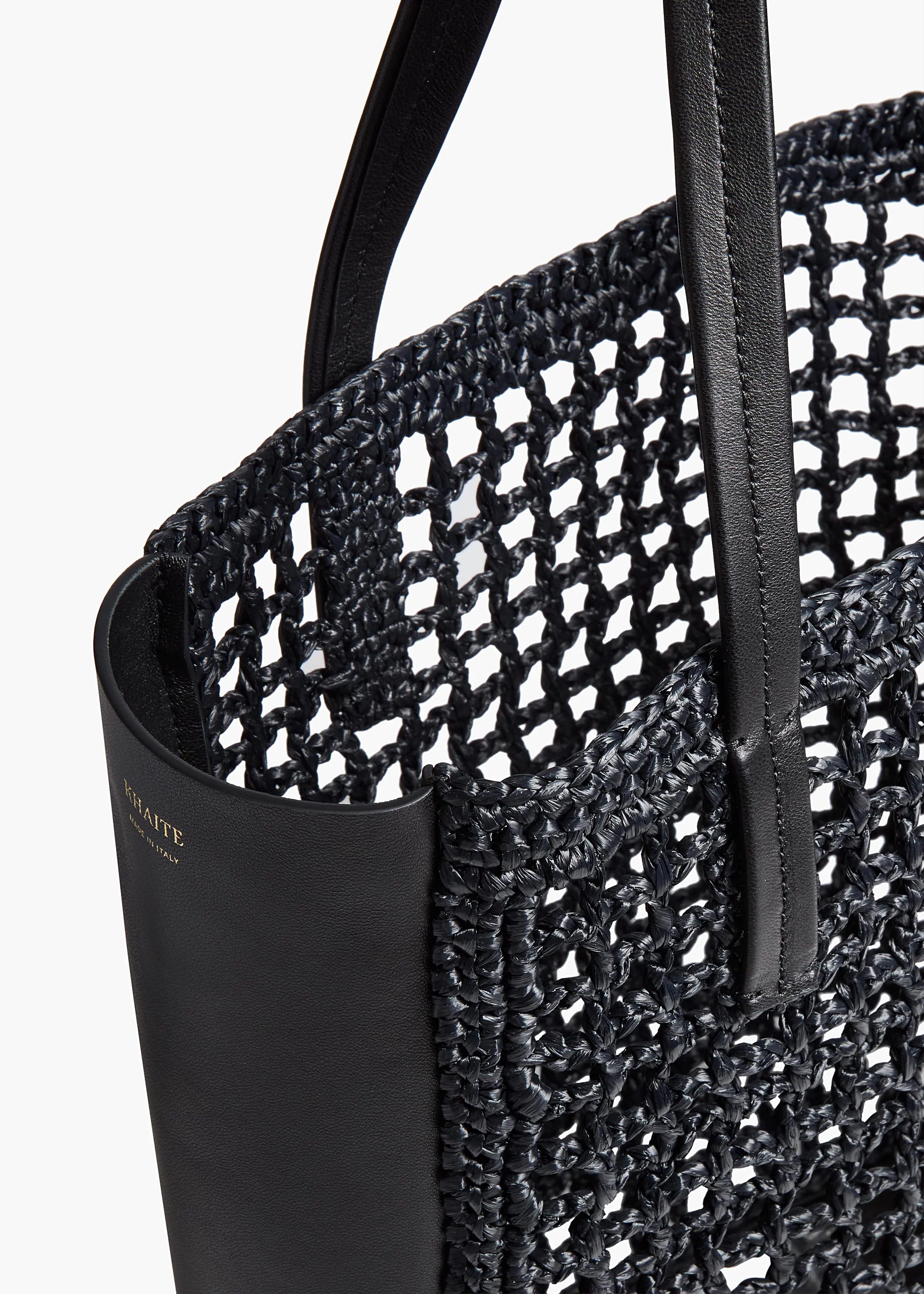 Khaite - Small Zoe Tote in Black Raffia with Black Leather - Image 4