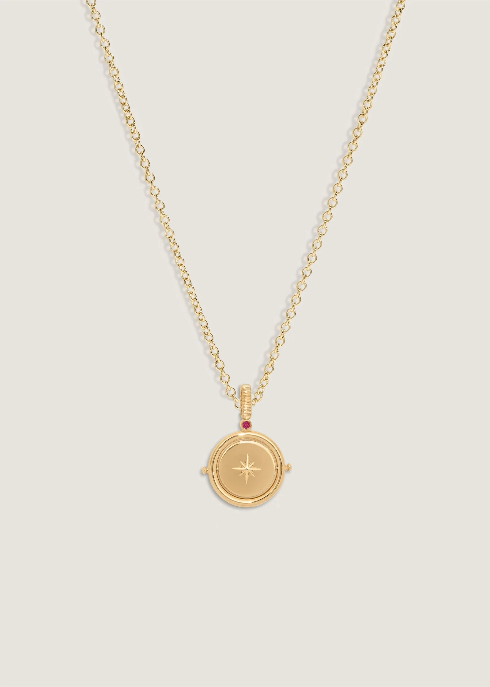 Kinn - Round North Star Birthstone Necklace Ruby