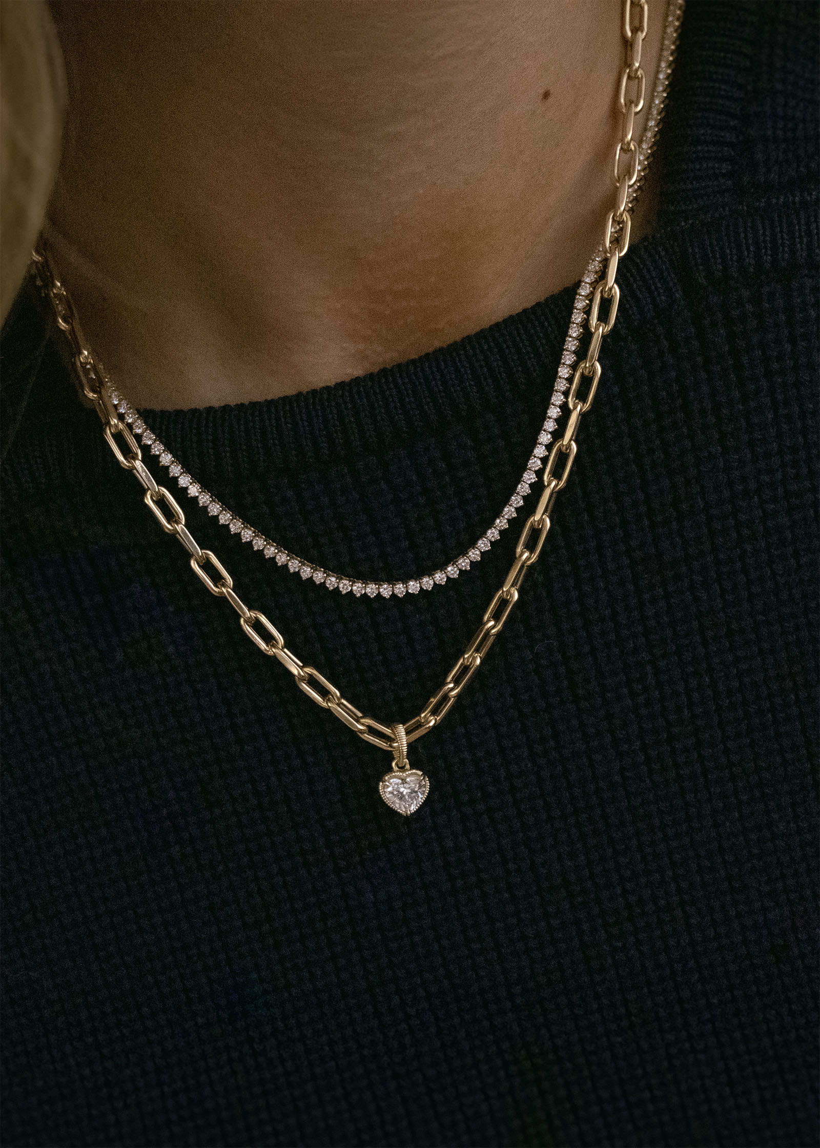 Kinn - Solis Ribbed Heart Diamond Pendant Necklace - Image 2