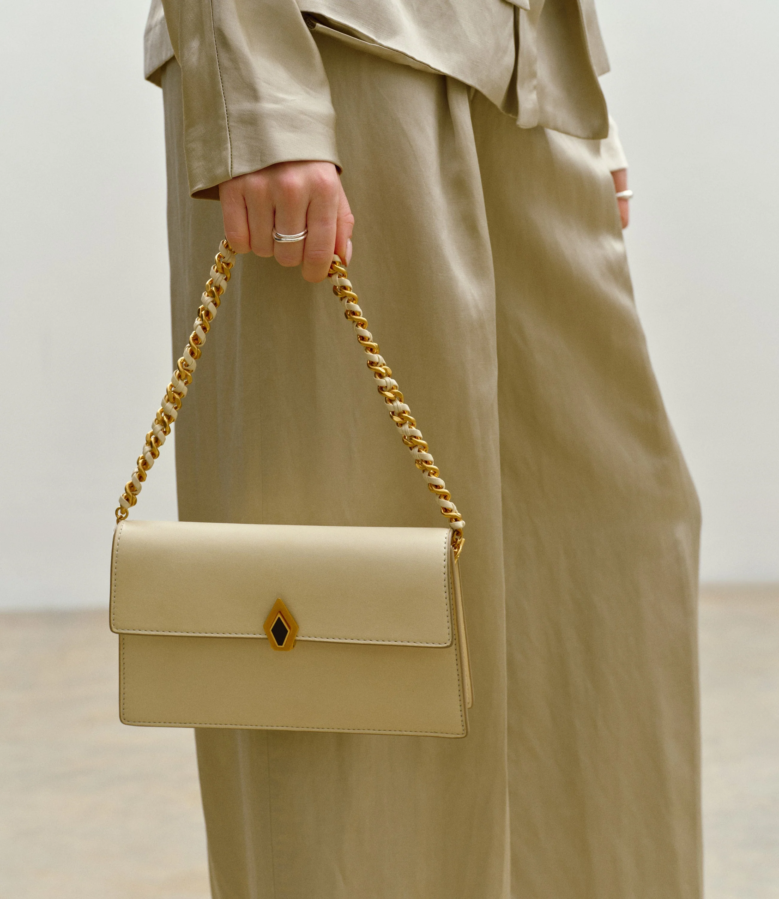 Metier - Large Chain Strap Buttery Nappa Crème with Gold Hardware - Image 4